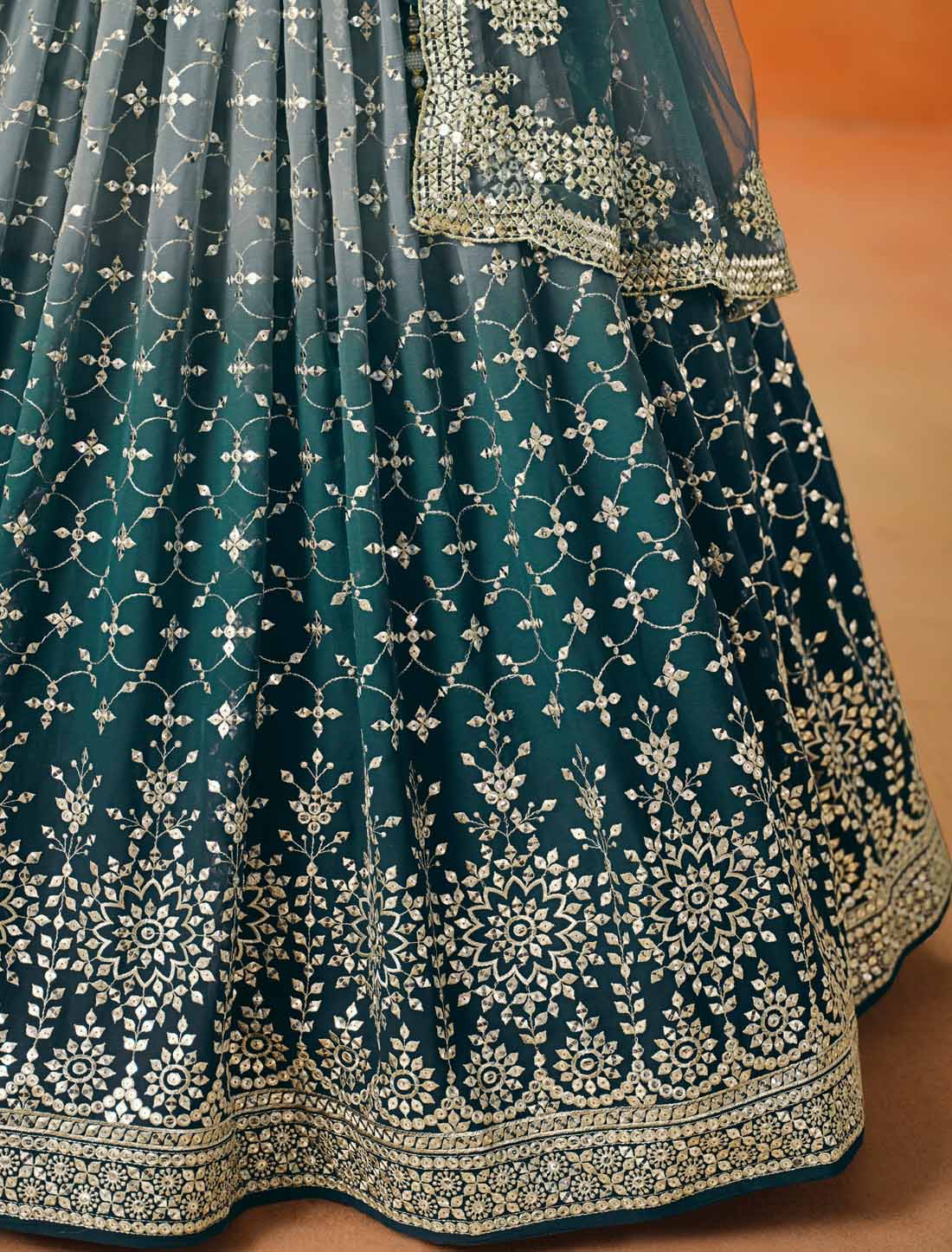 Blue Georgette Sequins Zari Embroidered Ethnic Lehenga Choli
