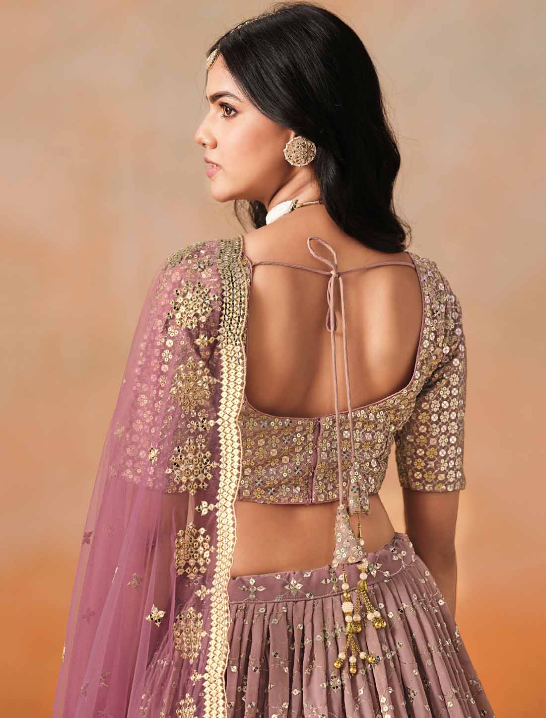 Maroon Designer Georgette Sequis Zari Embroidered Ethnic Lehenga Choli