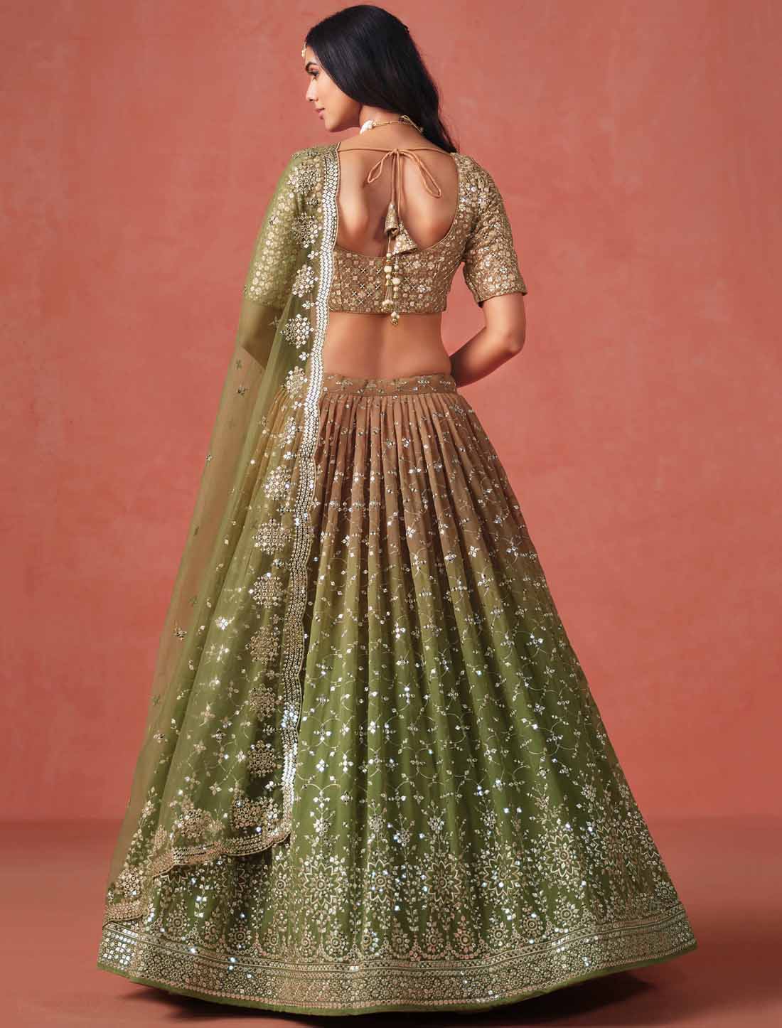 Designer Mehndi Georgette Sequins Zari Embroidered Ethnic Lehenga Choli