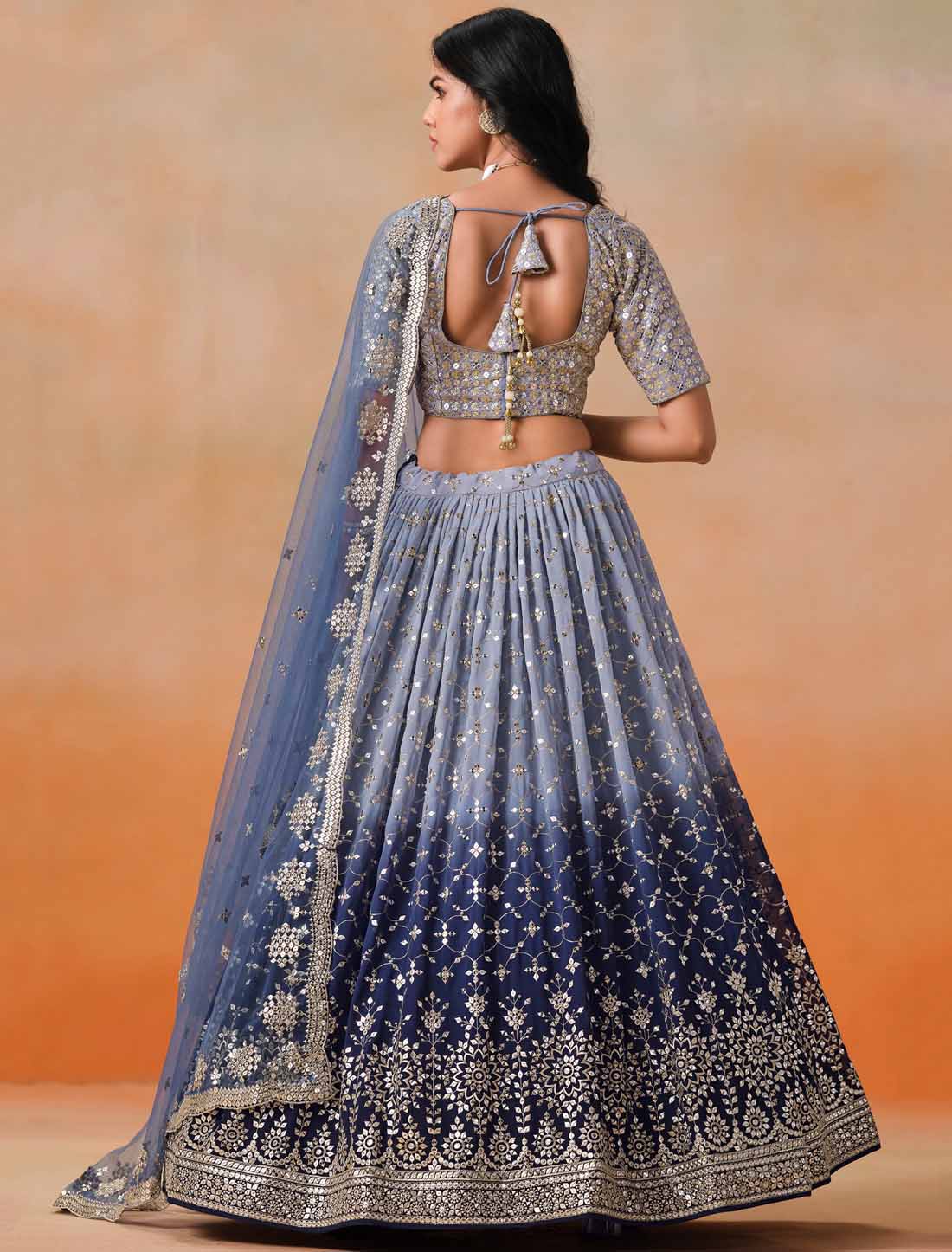 Navy Blue Designer Georgette Sequins Zari Embroidered Ethnic Lehenga Choli