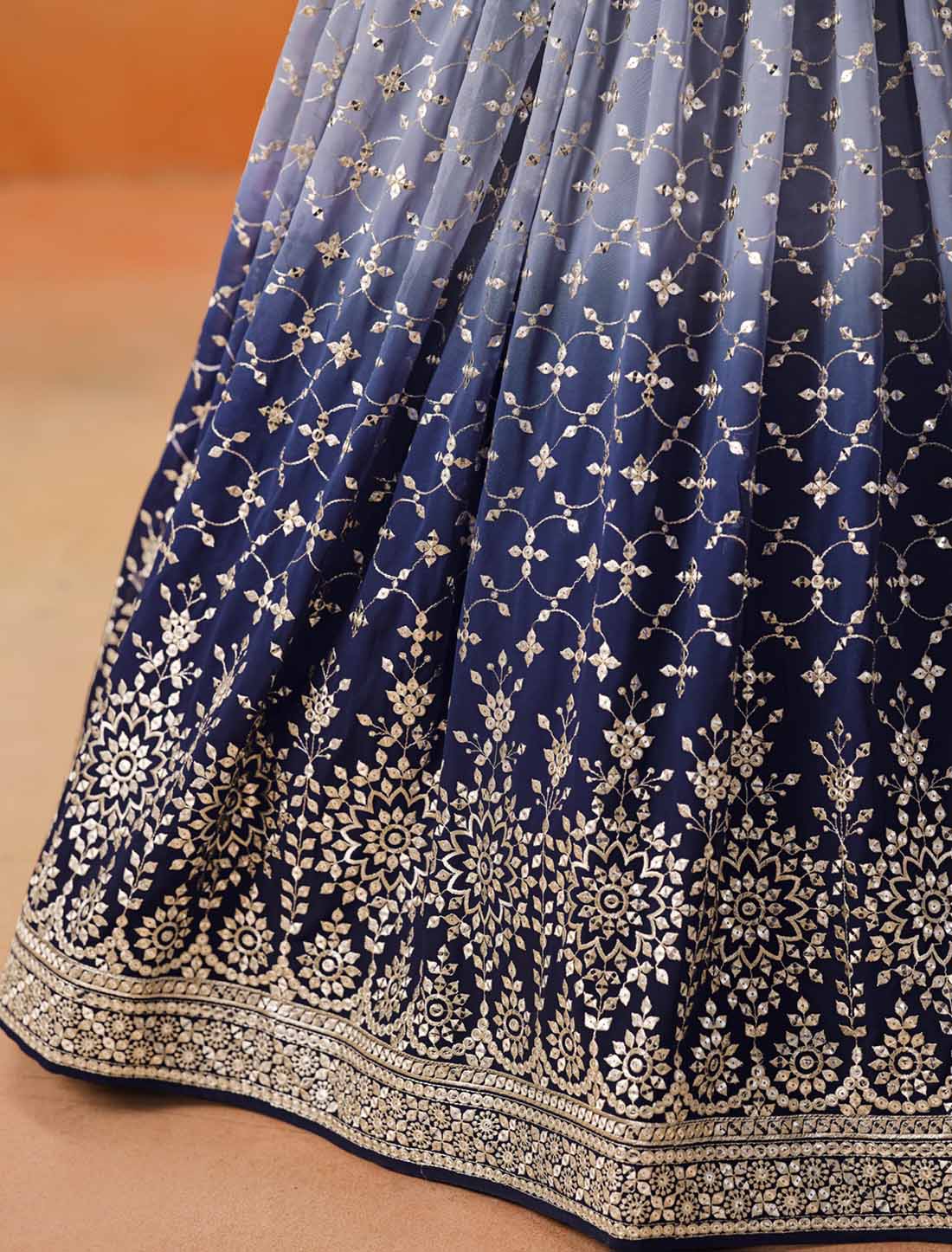 Navy Blue Designer Georgette Sequins Zari Embroidered Ethnic Lehenga Choli