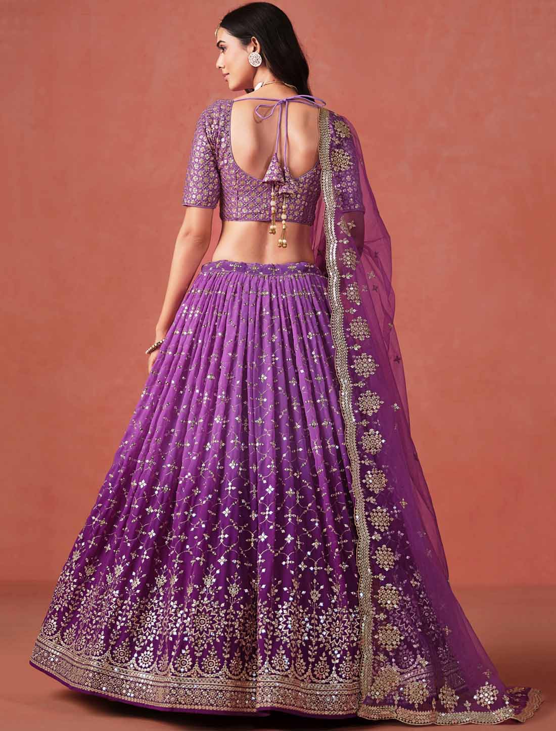 Purple Georgette Designer Ethnic Sequins Zari Embroidered Lehenga Choli