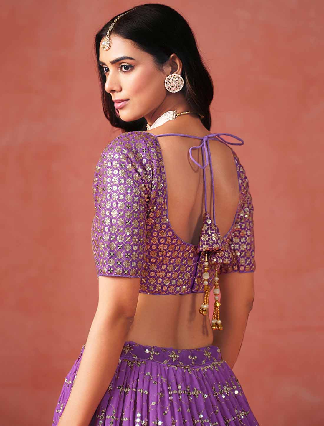 Purple Georgette Designer Ethnic Sequins Zari Embroidered Lehenga Choli