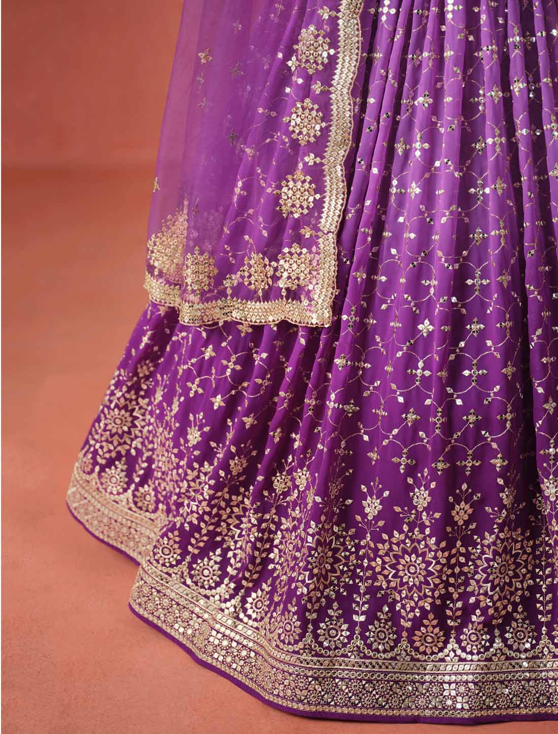 Purple Georgette Designer Ethnic Sequins Zari Embroidered Lehenga Choli