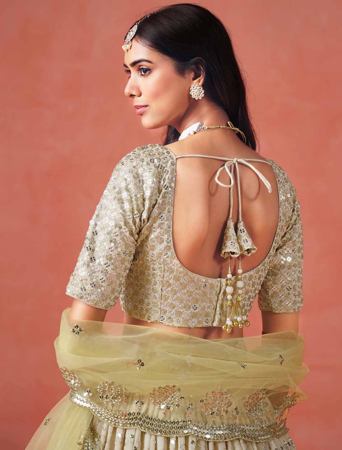 Ethnic Yellow Georgette Sequins Zari Designer Embroidered Lehenga Choli