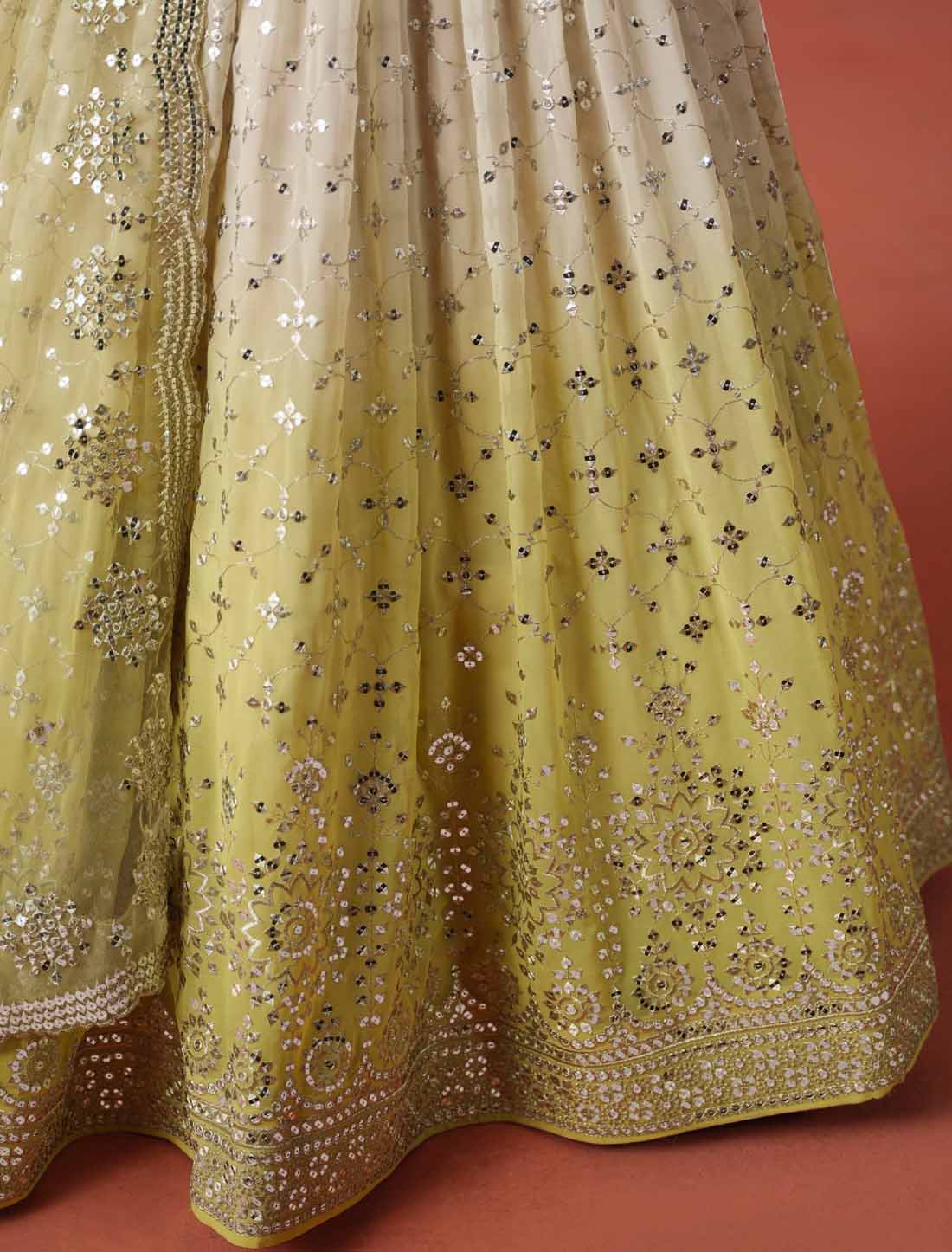 Ethnic Yellow Georgette Sequins Zari Designer Embroidered Lehenga Choli