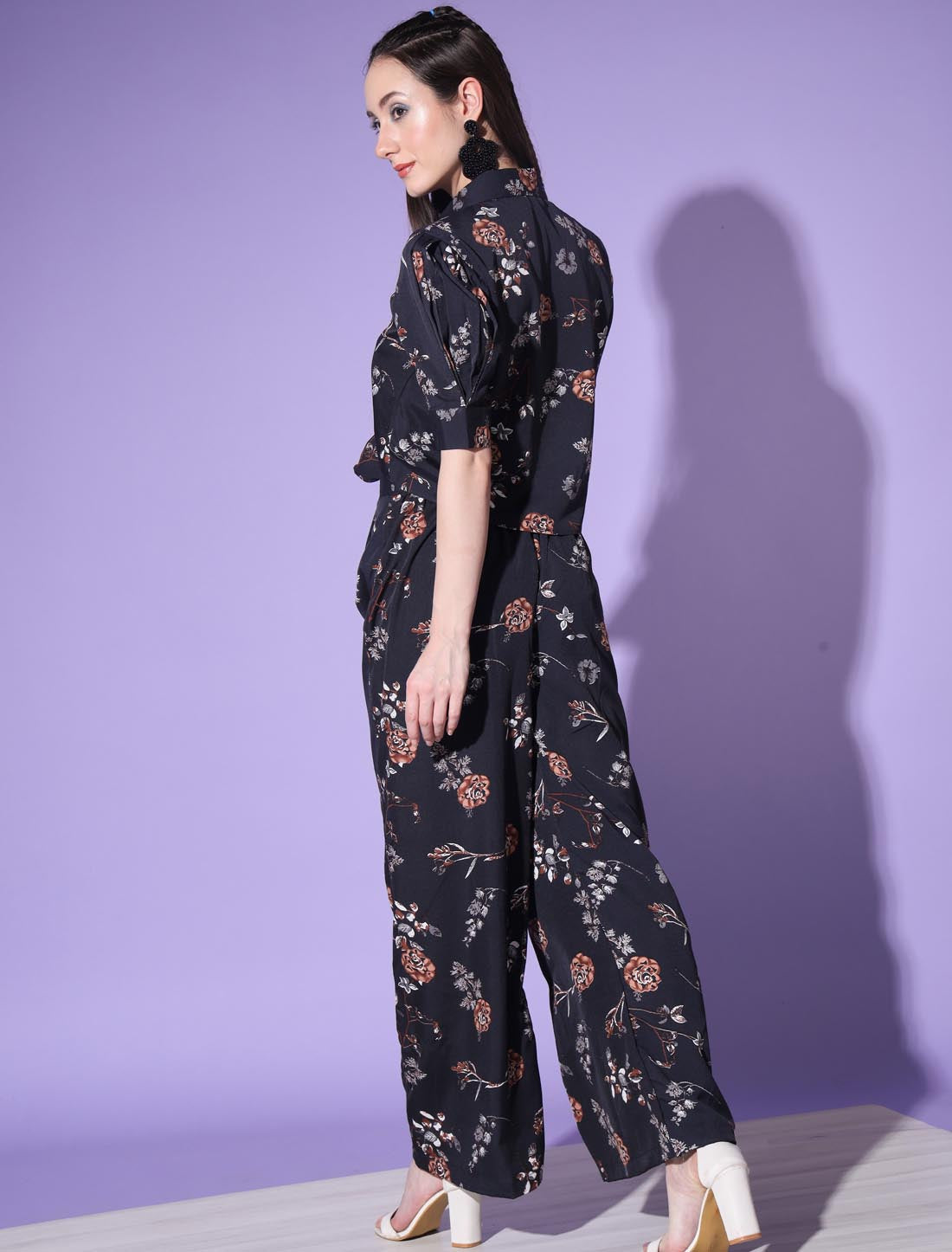 Black Opulent Women Platinum Crepe Print Co-ord Sets For Women