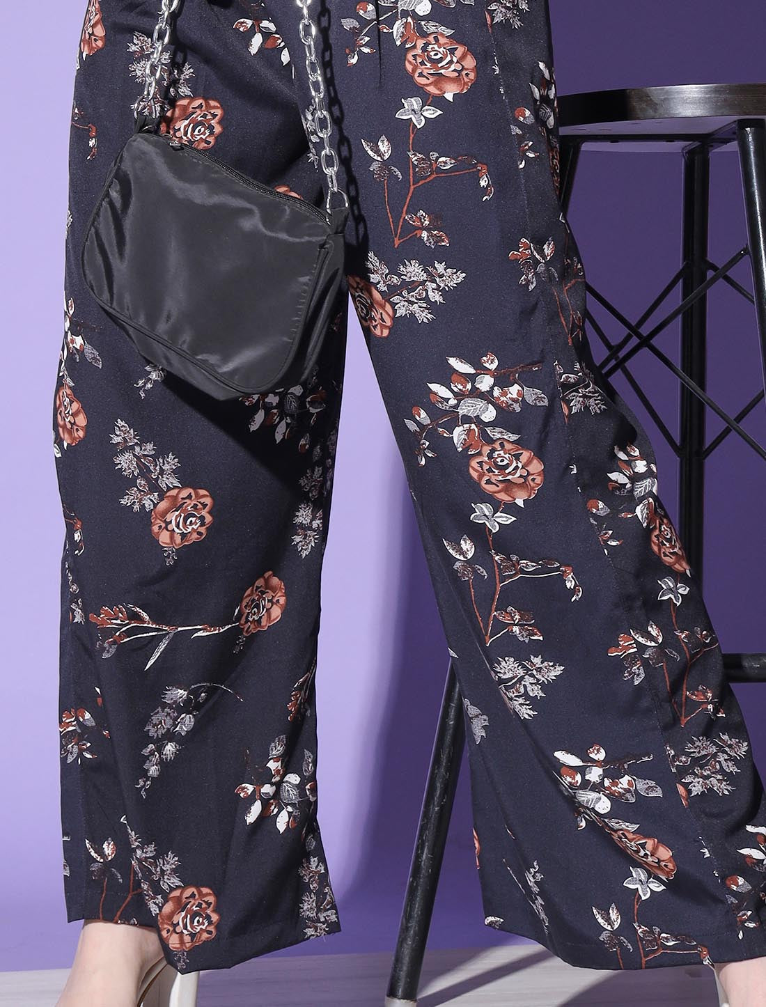 Black Opulent Women Platinum Crepe Print Co-ord Sets For Women