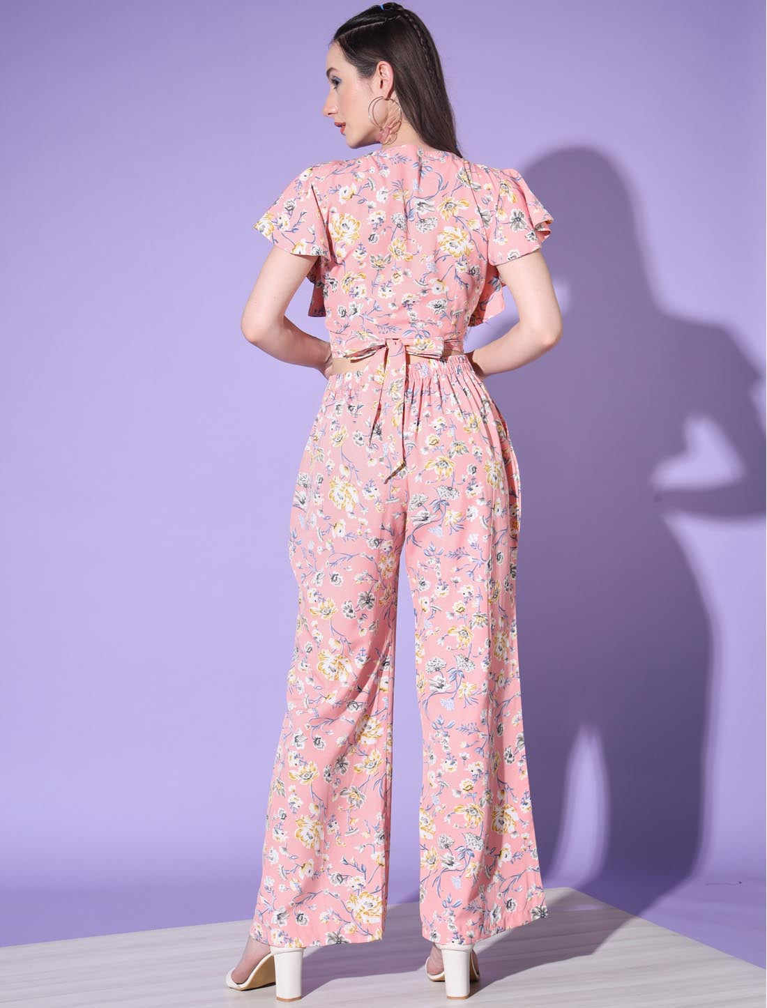 Baby Pink Women Elegant Platinum Print Crape Co-ord Sets