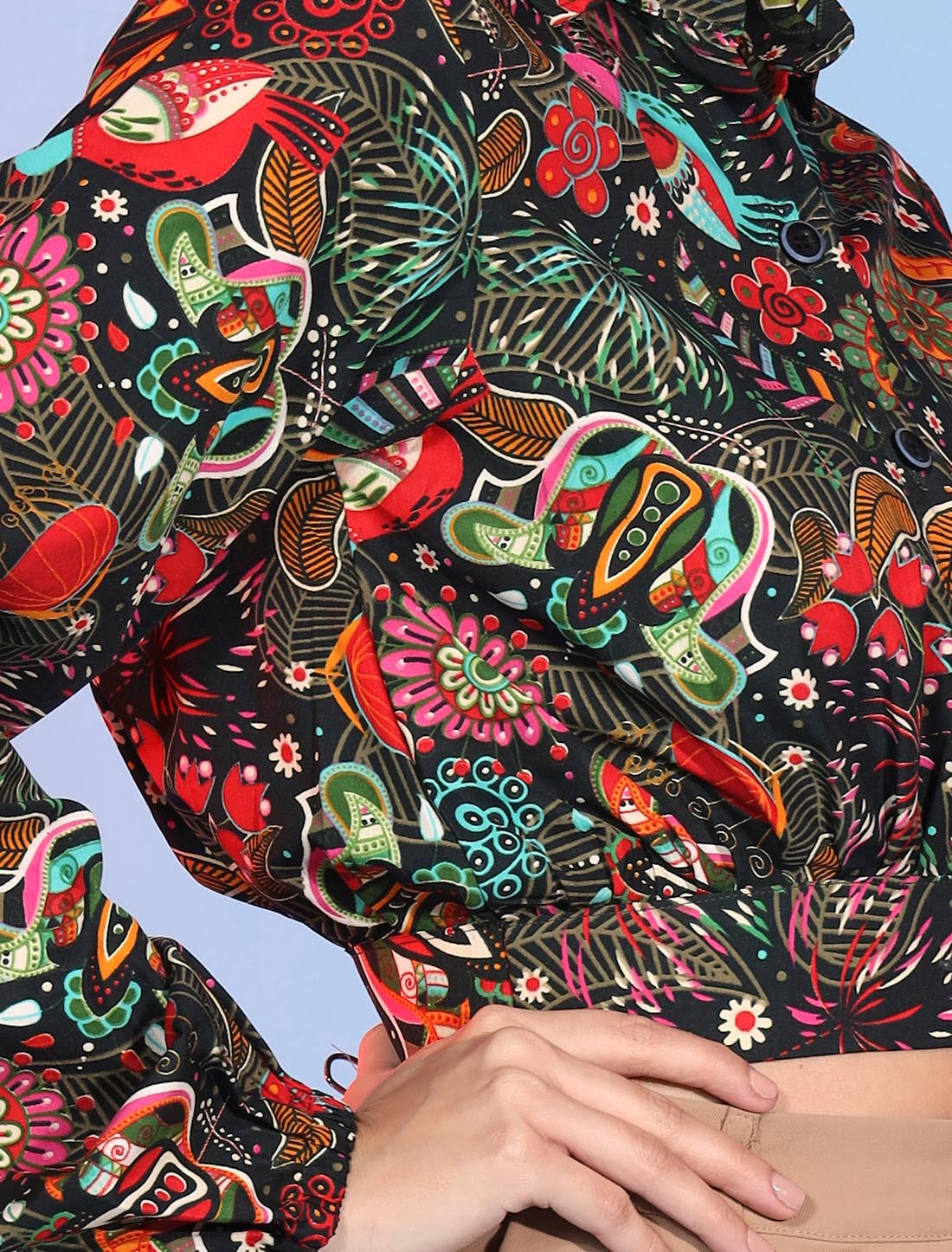 Black Ethereal Crepe Printe Work & Designer Women Top