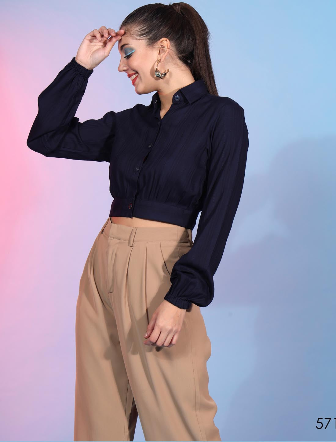 Navy Blue Enchanting Viscose Rayon Women Designer Top