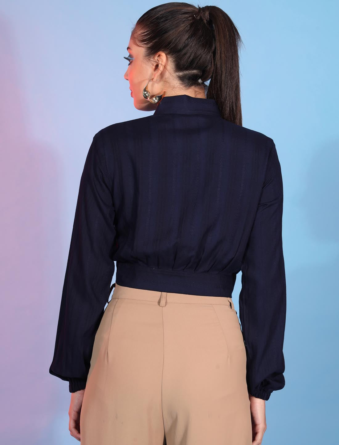 Navy Blue Enchanting Viscose Rayon Women Designer Top