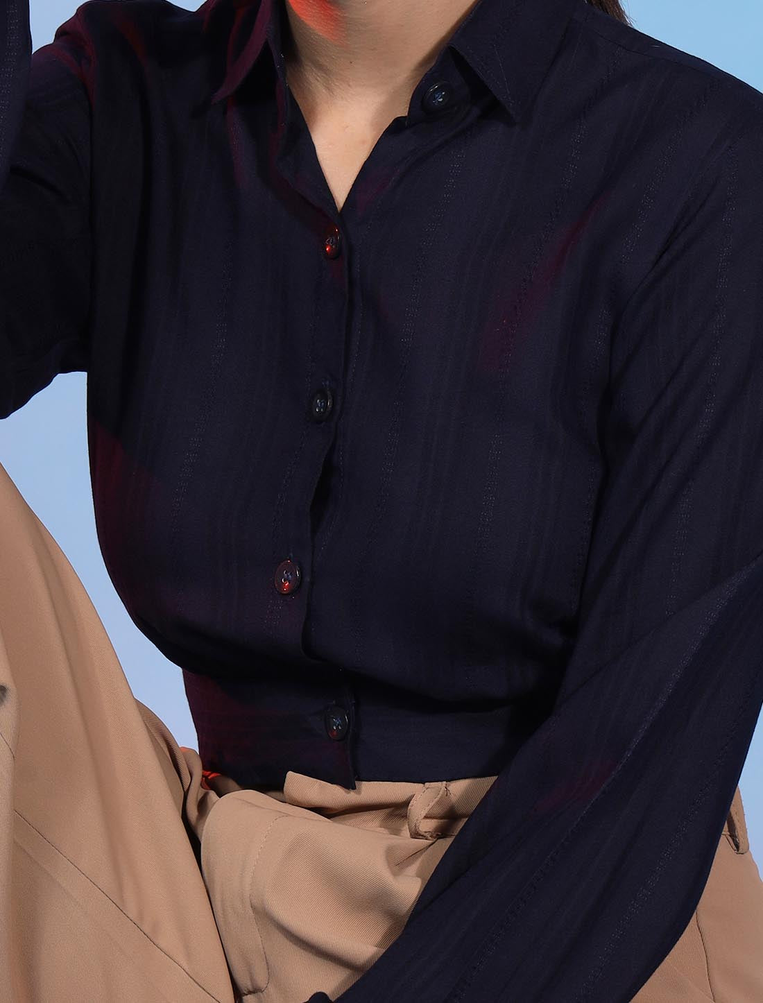 Navy Blue Enchanting Viscose Rayon Women Designer Top