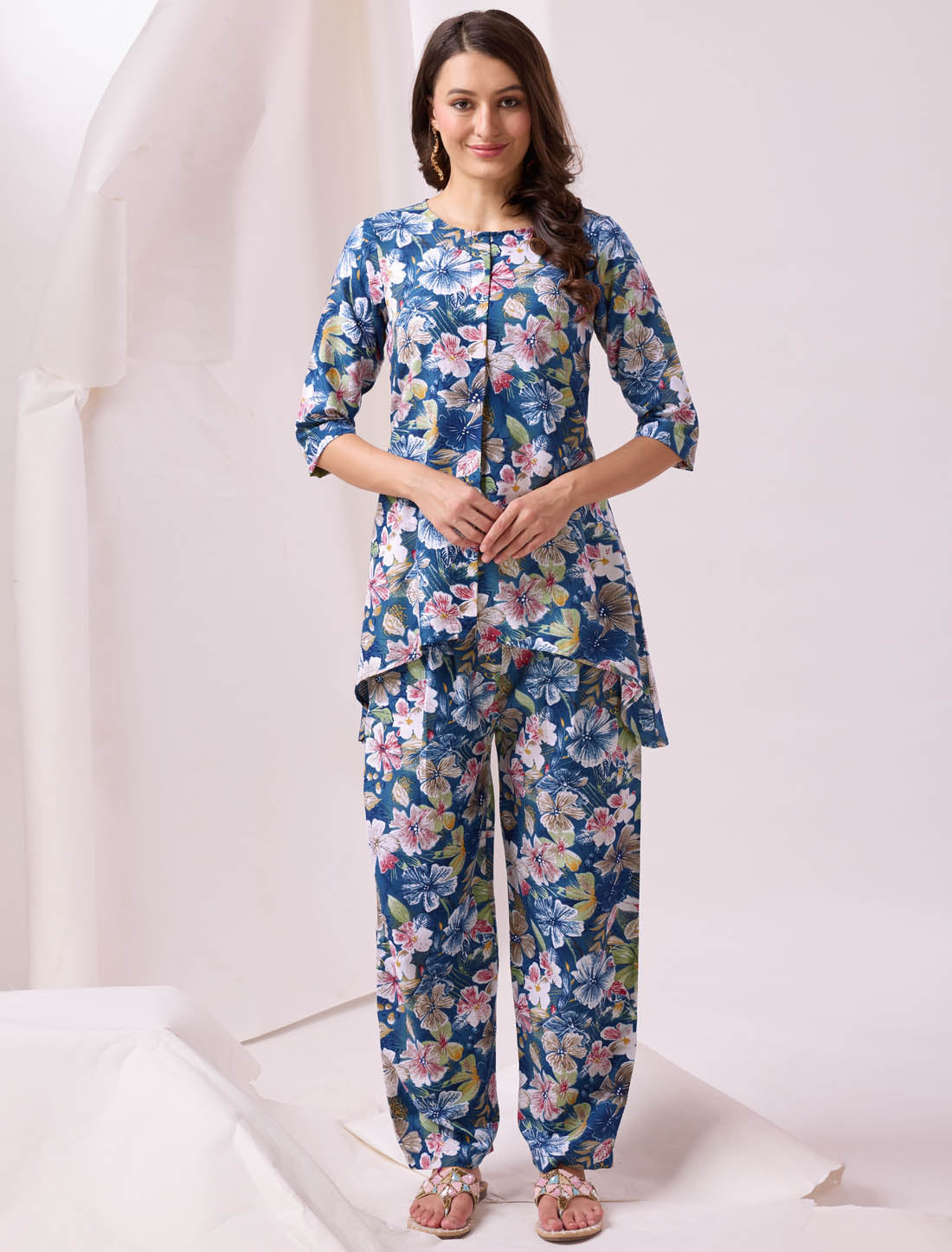 Blue Any Occasion Cotton Western Co-ord Sets