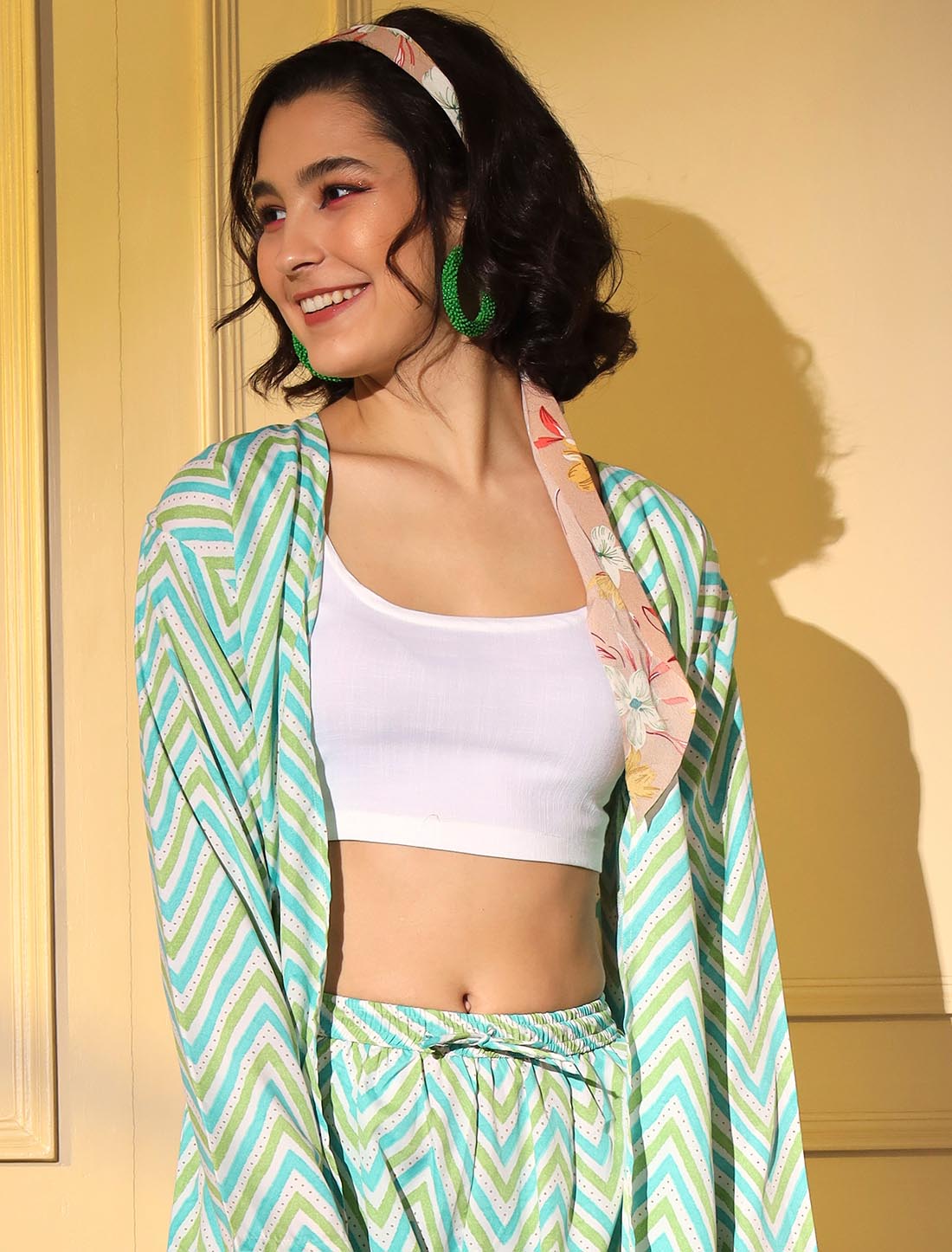 Green Multi Chic Platinum Crape Designer Women Co-ord Set