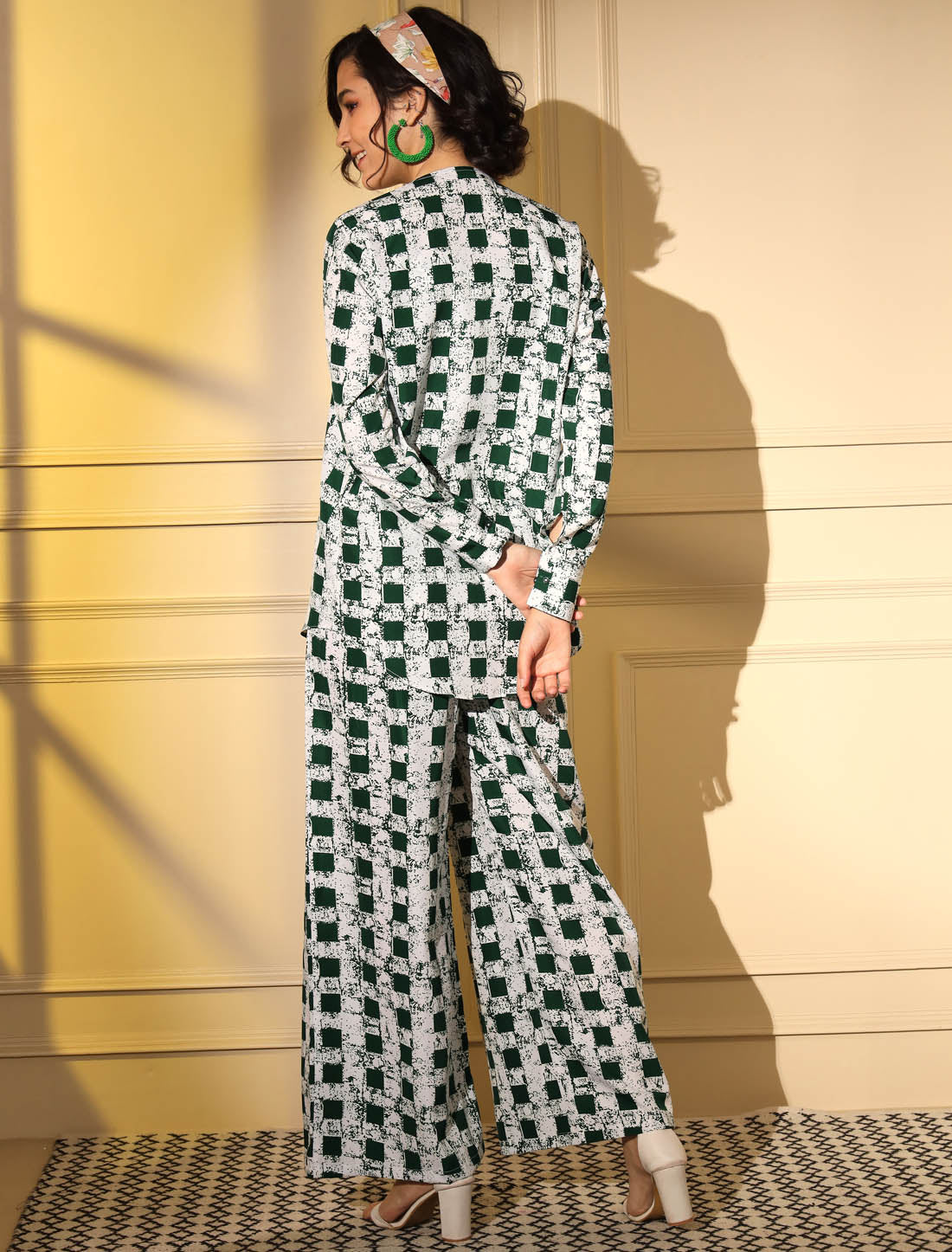 Radiant Green Platinum Crape Designer Print Women Co-ord Sets
