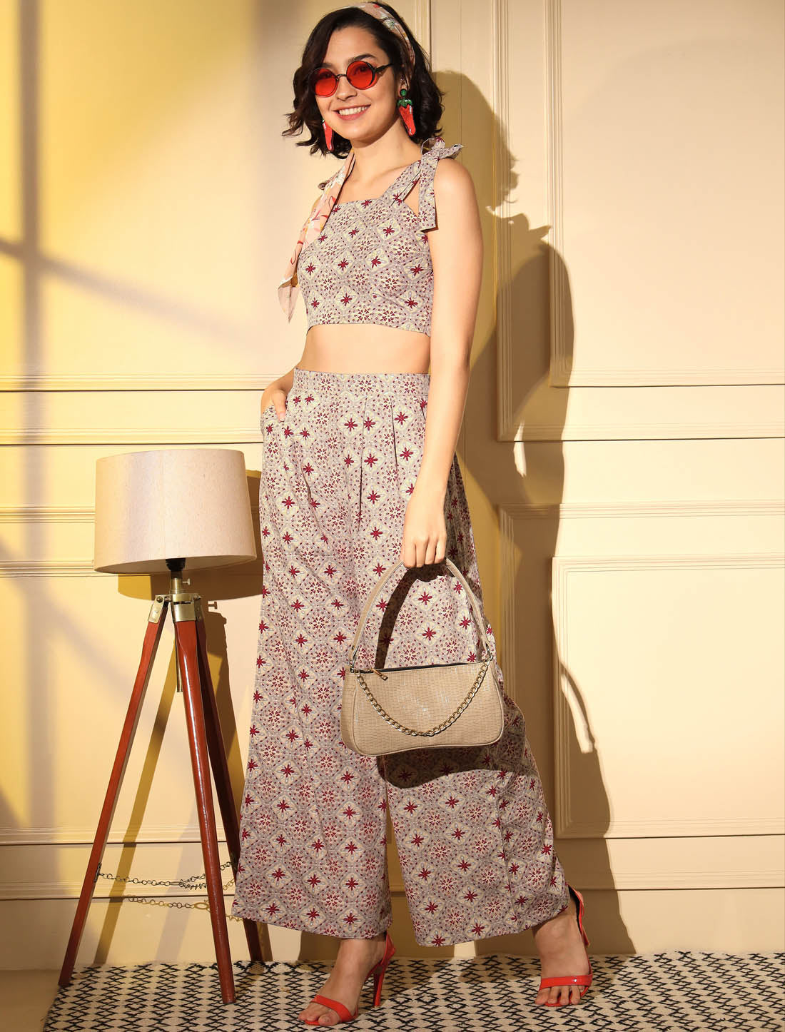 Beige Enchanting Platinum Crape Designer Women Co-ord Sets For Women