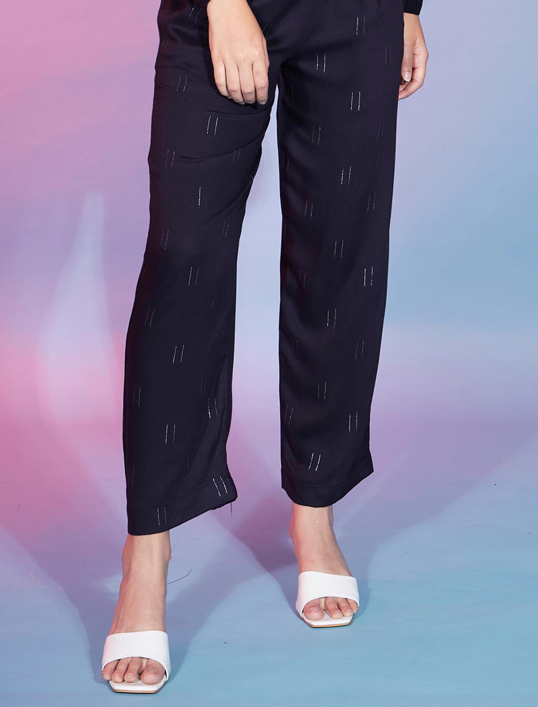 Navy Blue Stylish Designer Viscose Rayon Women Co-ord Sets