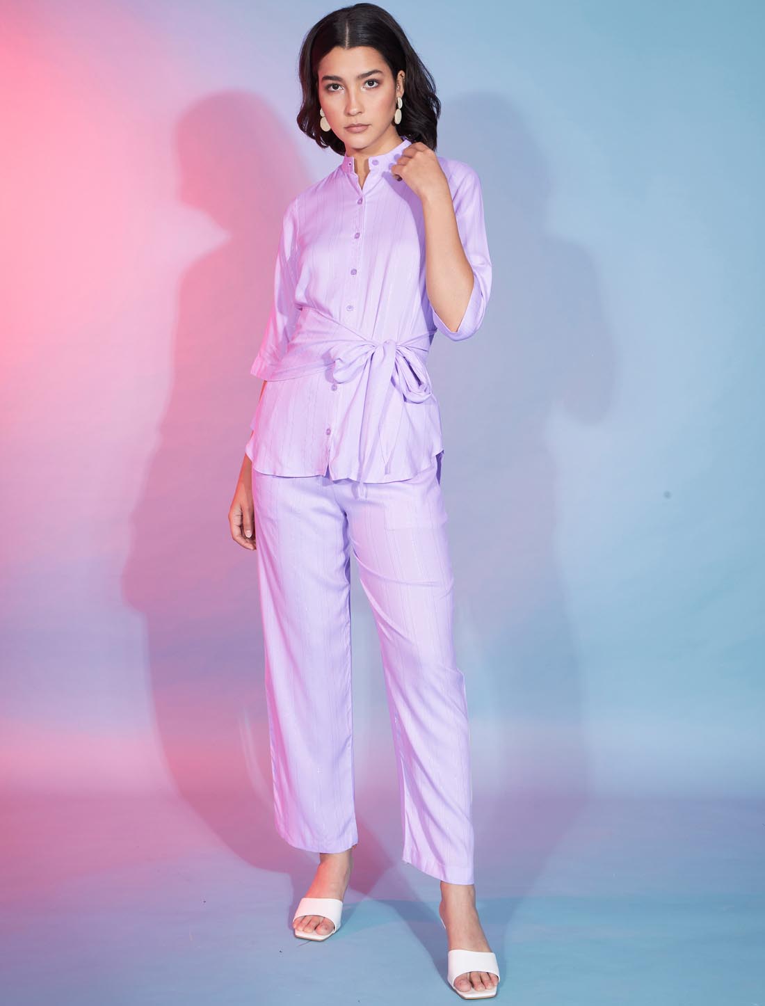 Lavender Elevate Designer Viscose Rayon Shrugs Type Co-ord Sets For Women