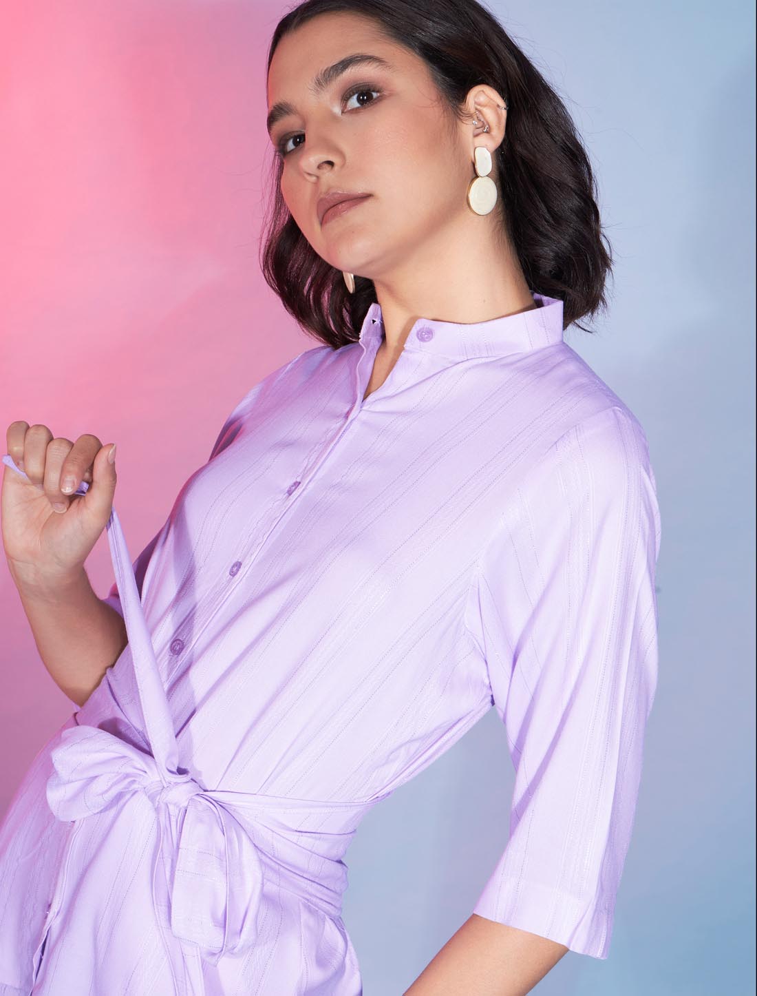 Lavender Elevate Designer Viscose Rayon Shrugs Type Co-ord Sets For Women