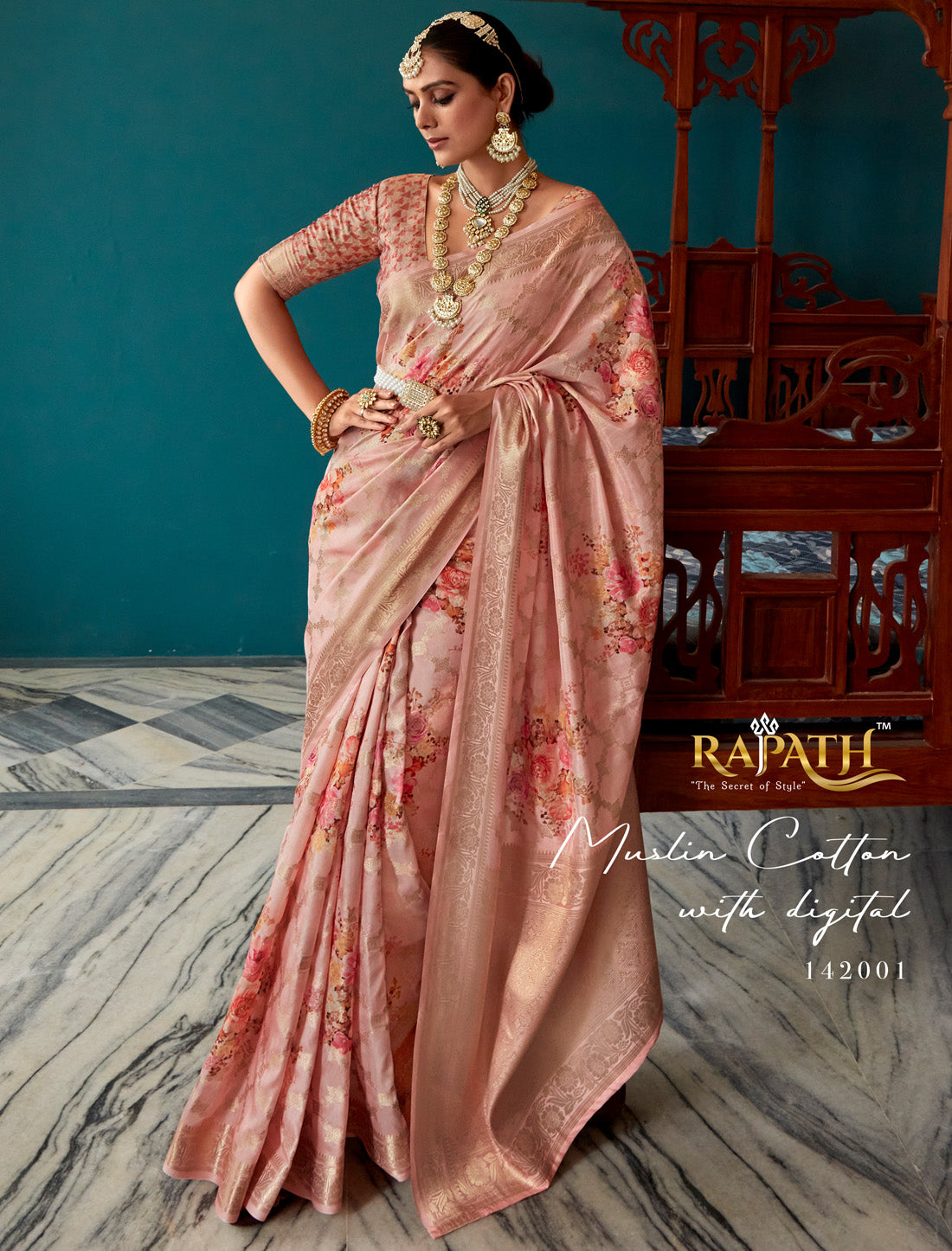 Peach Soft Silk Designer Party Wear Ethnic Saree