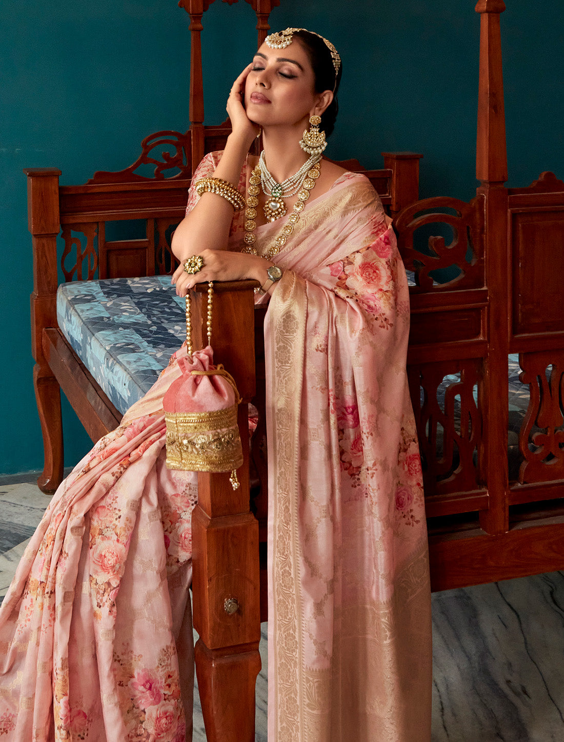 Peach Soft Silk Designer Party Wear Ethnic Saree