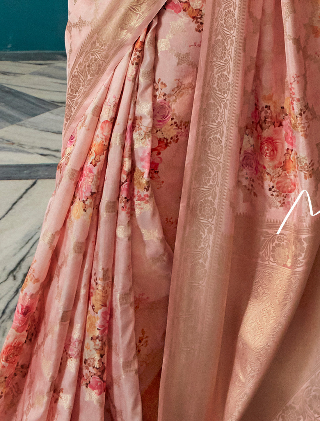 Peach Soft Silk Designer Party Wear Ethnic Saree