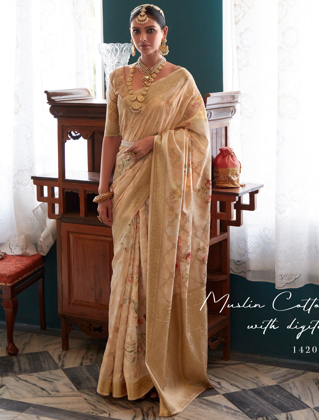 Soft Silk Cream Ethnic Designer Party Wear Ethnic Saree