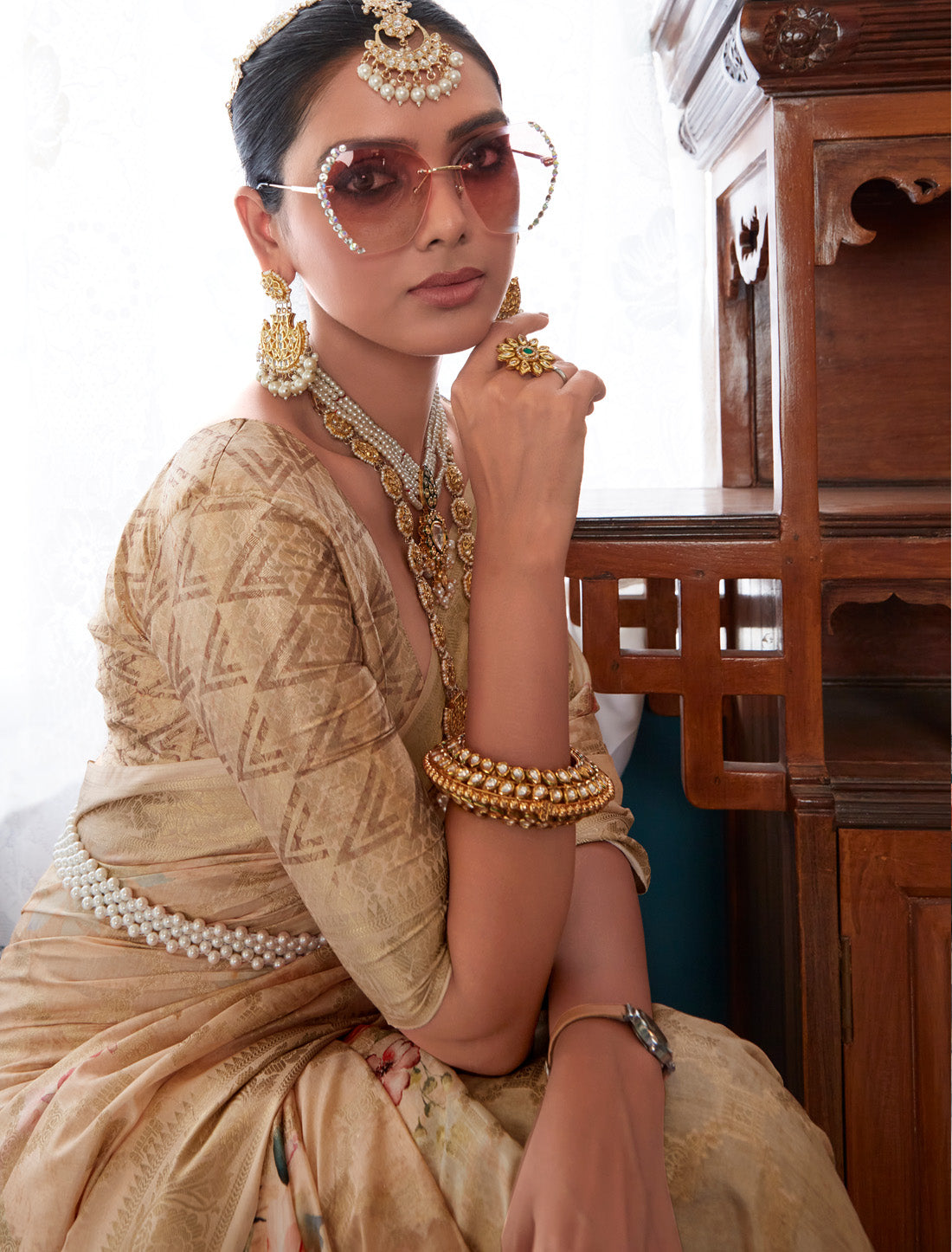 Soft Silk Cream Ethnic Designer Party Wear Ethnic Saree