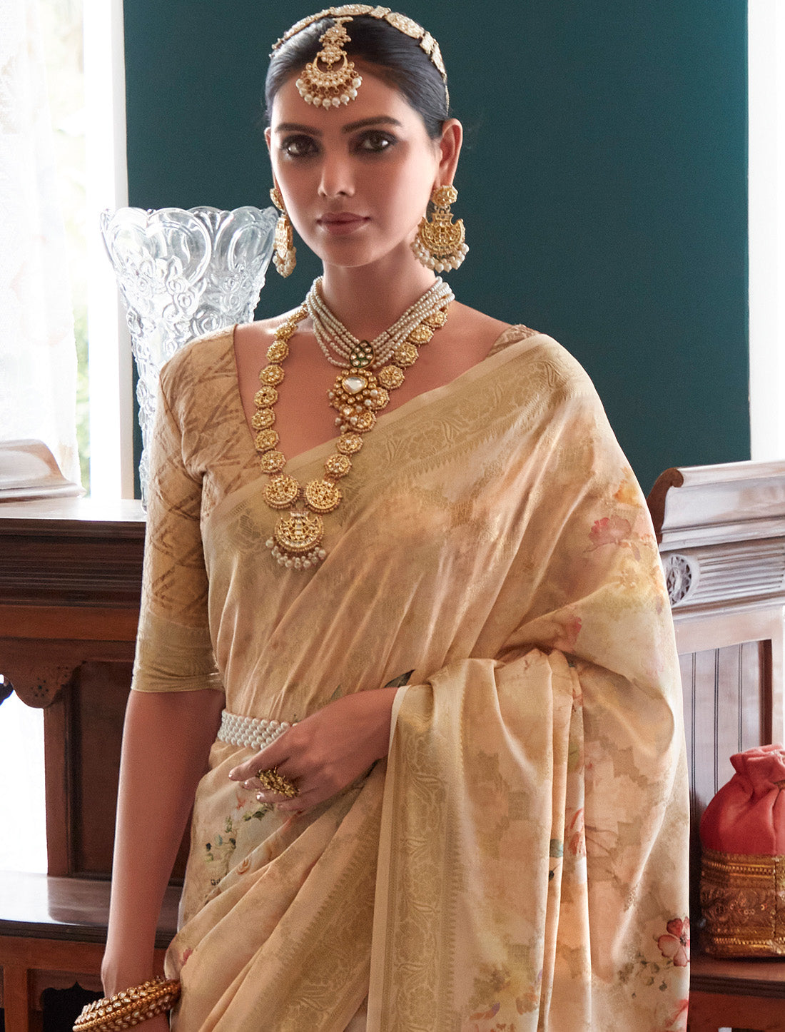 Soft Silk Cream Ethnic Designer Party Wear Ethnic Saree