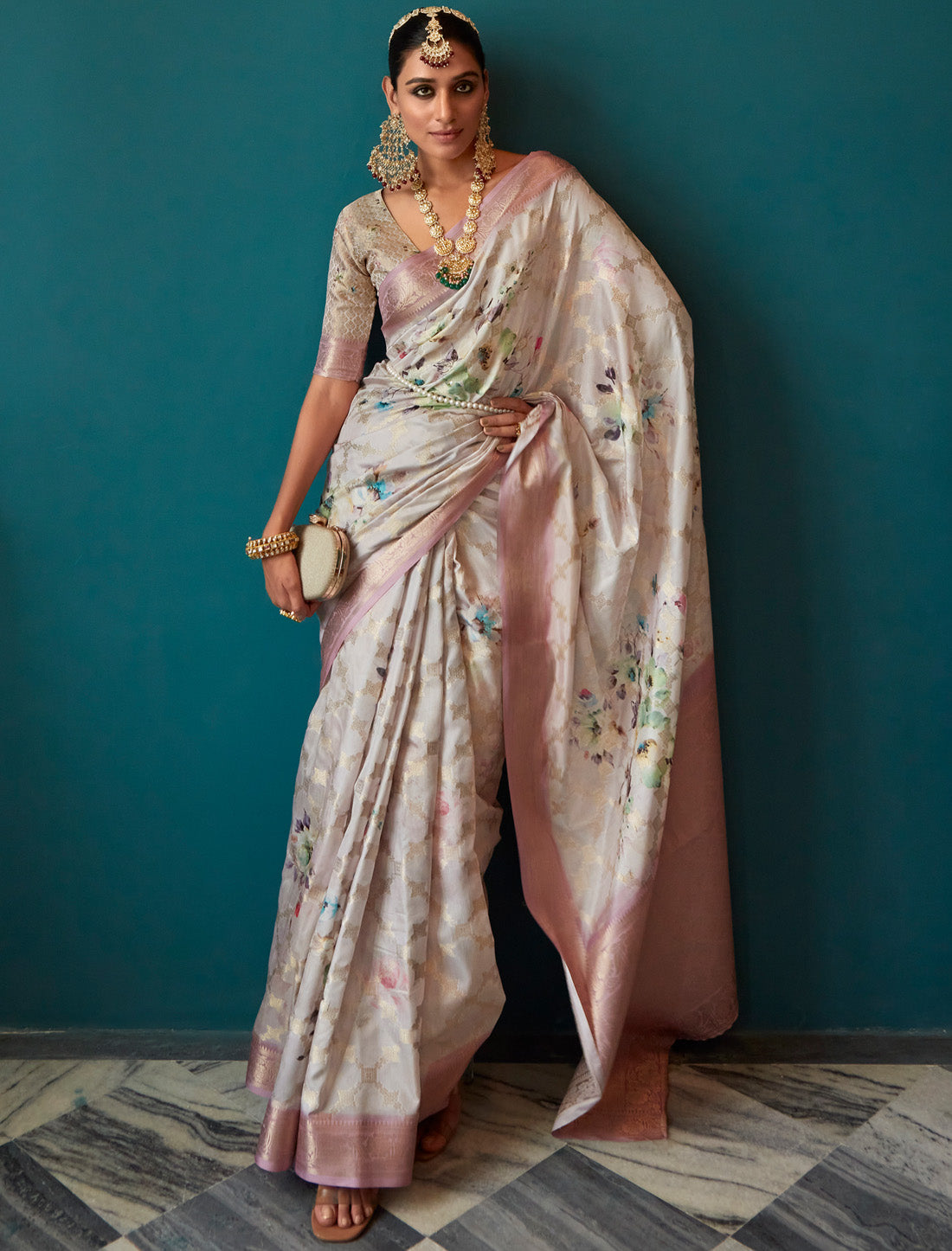 Light Pink Soft Silk Designer Party Wear Ethnic Saree