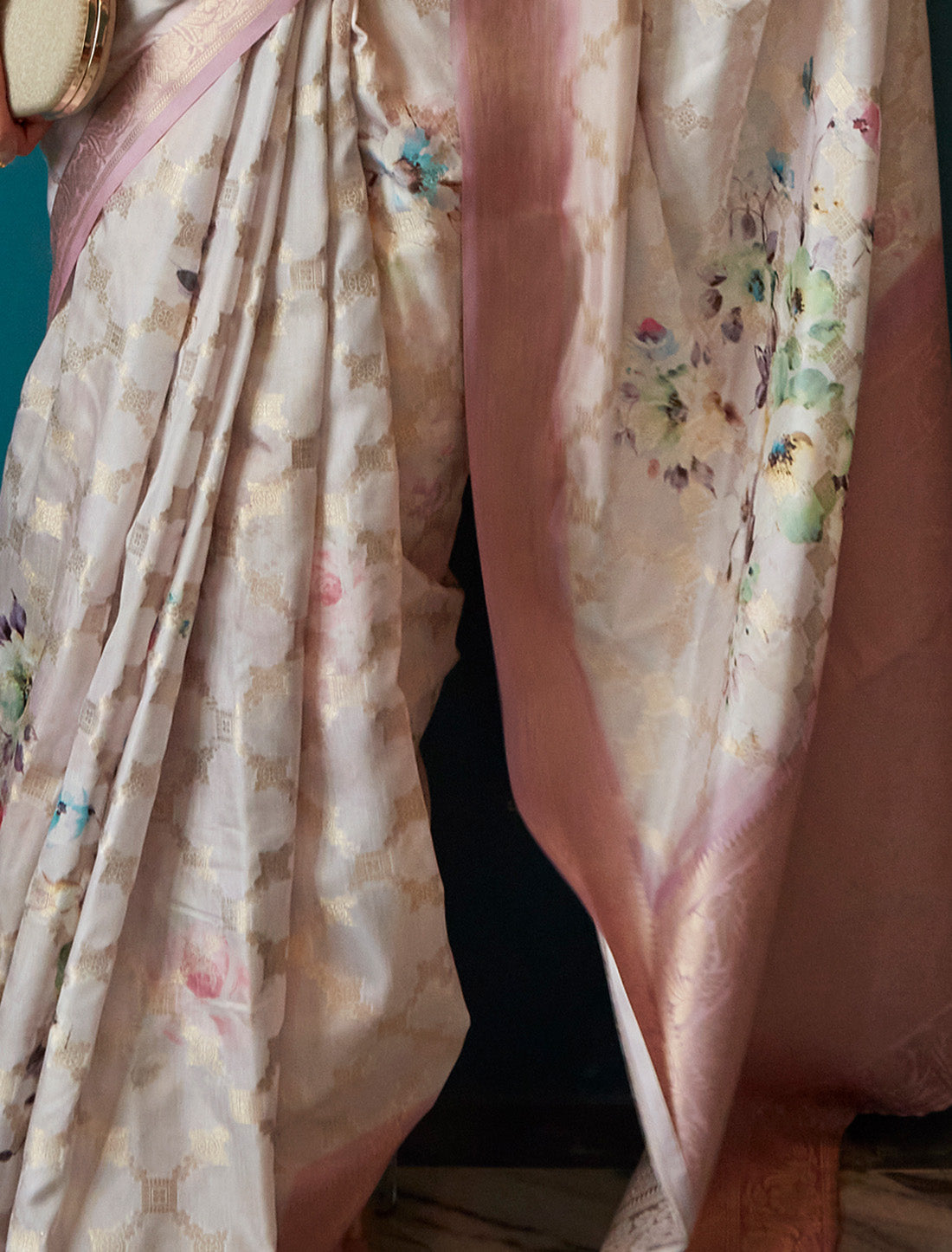 Light Pink Soft Silk Designer Party Wear Ethnic Saree