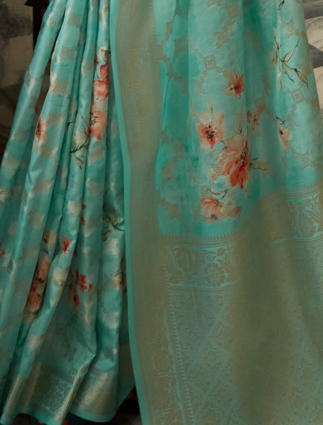 Ocean Blue Soft Silk Designer Party Wear Ethnic Saree