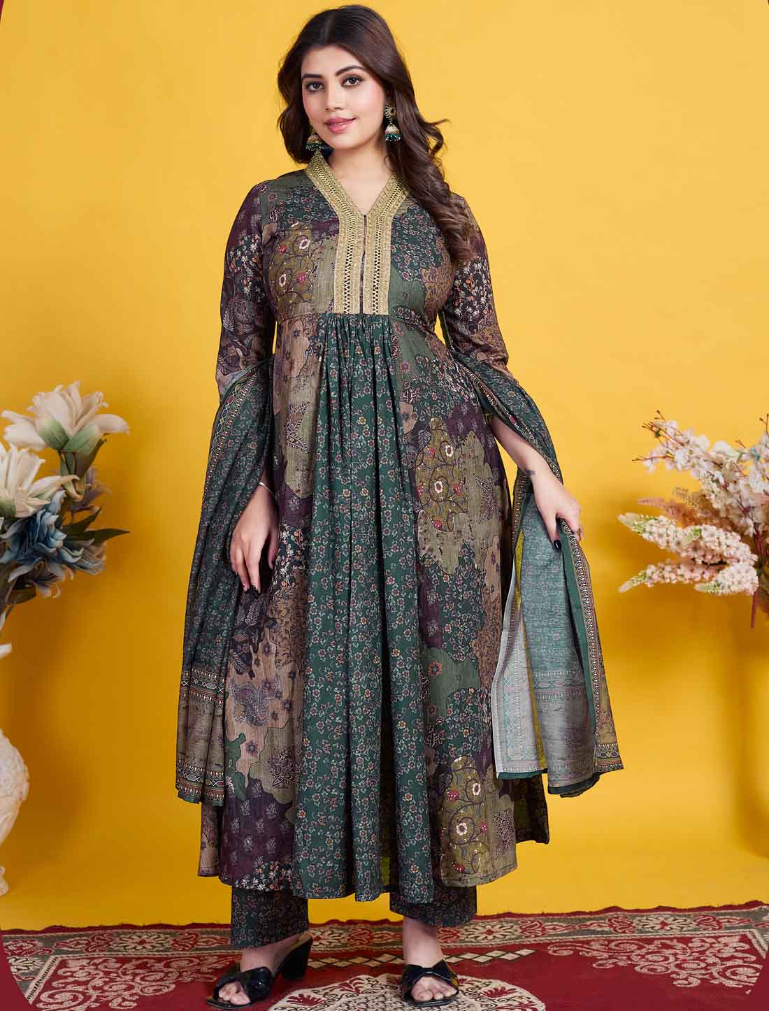 Ethnic Peacock Green Cotton Elegant And Comfortable Salwar Suits