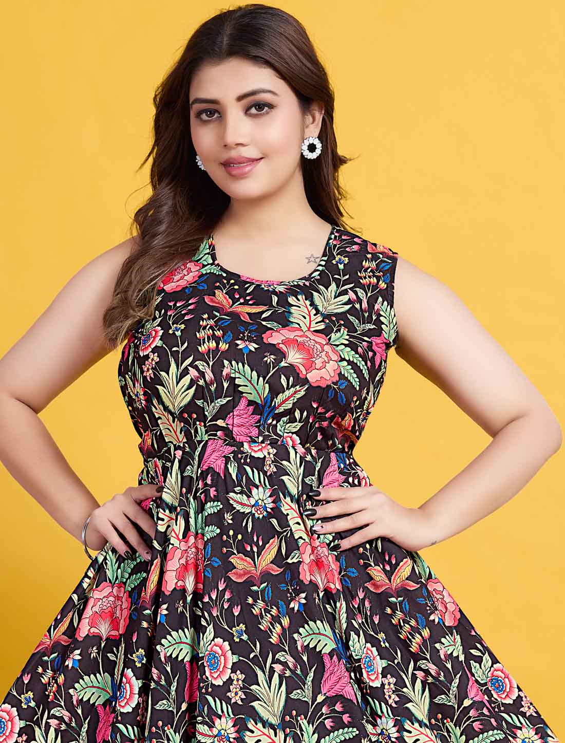 Ethnic Dark Black Cotton And Comfortable Floral Salwar Suits