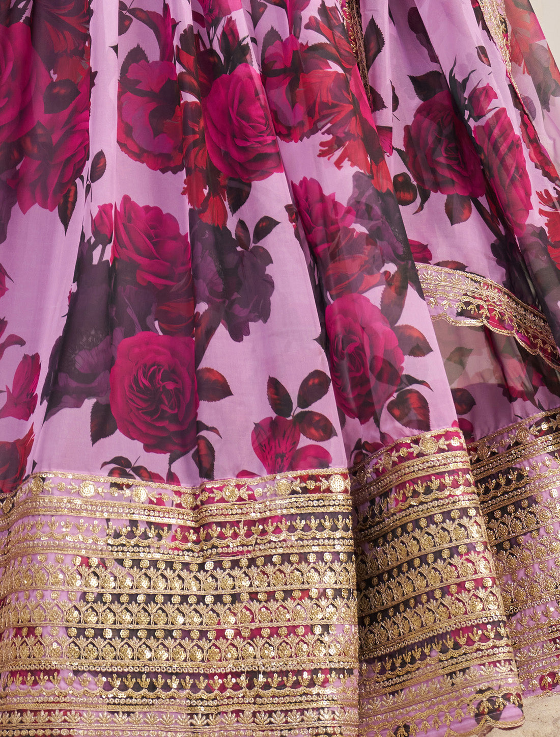 Organza Pink Semi-Stitched With Zari & Sequins Designer Lehenga Choli