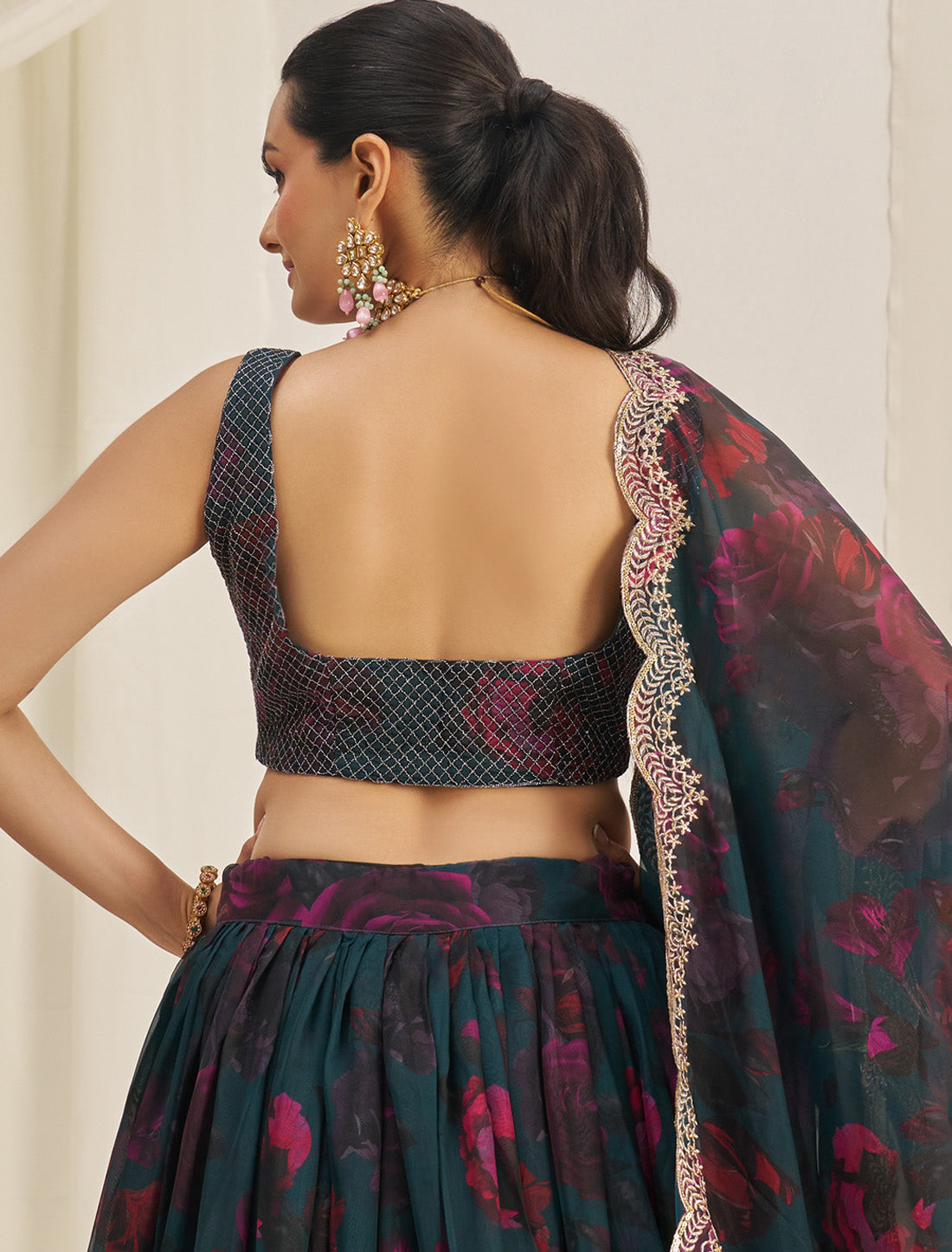 Blue Organza Semi-Stitched With Zari & Sequins Designer Lehenga Choli