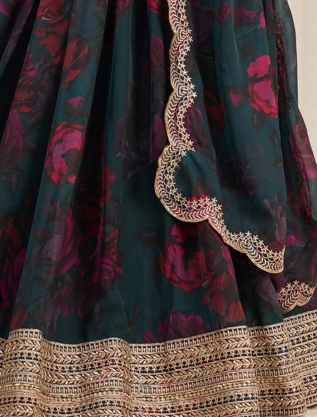 Blue Organza Semi-Stitched With Zari & Sequins Designer Lehenga Choli