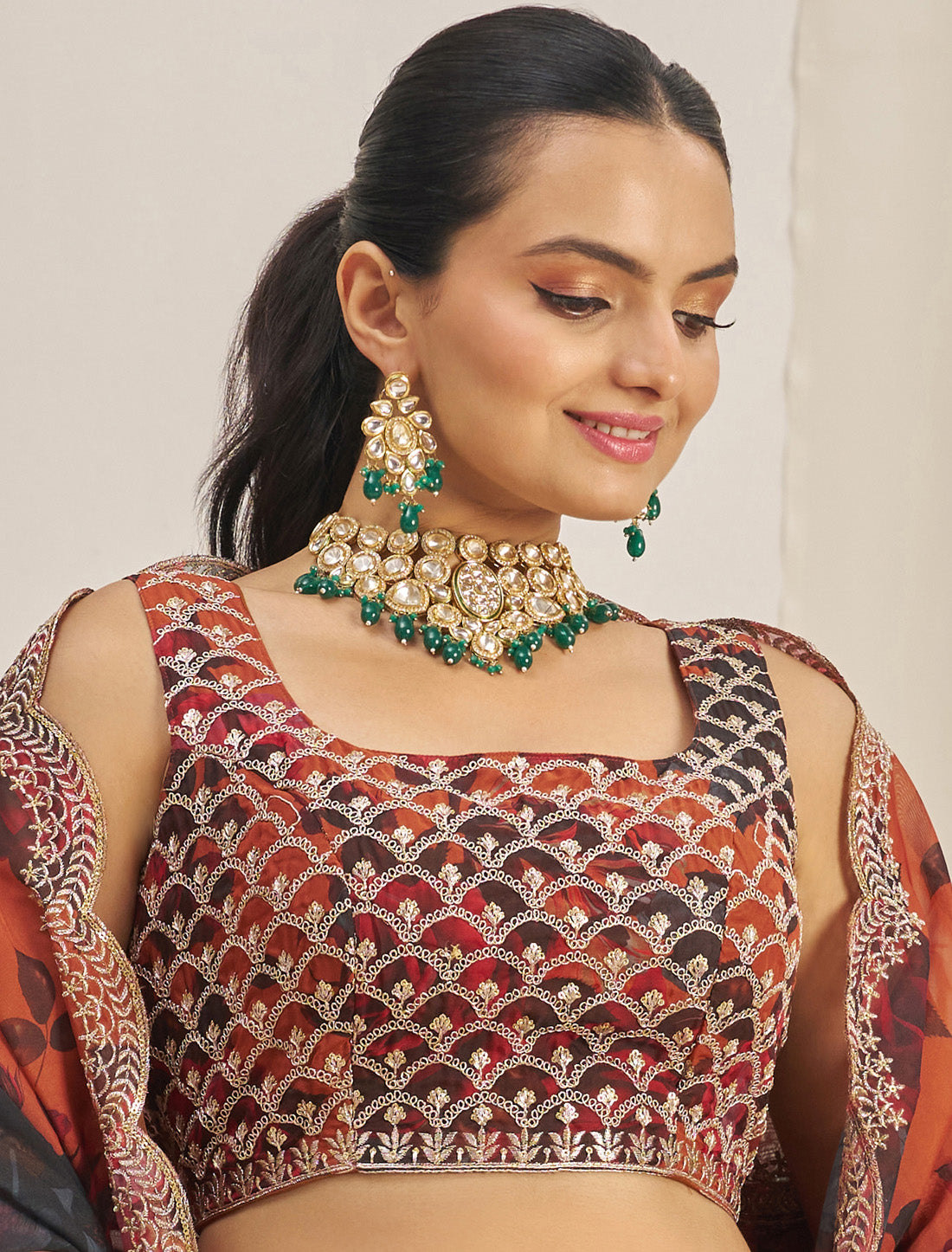Orange Organza Semi-Stitched With Zari & Sequins Designer Lehenga Choli