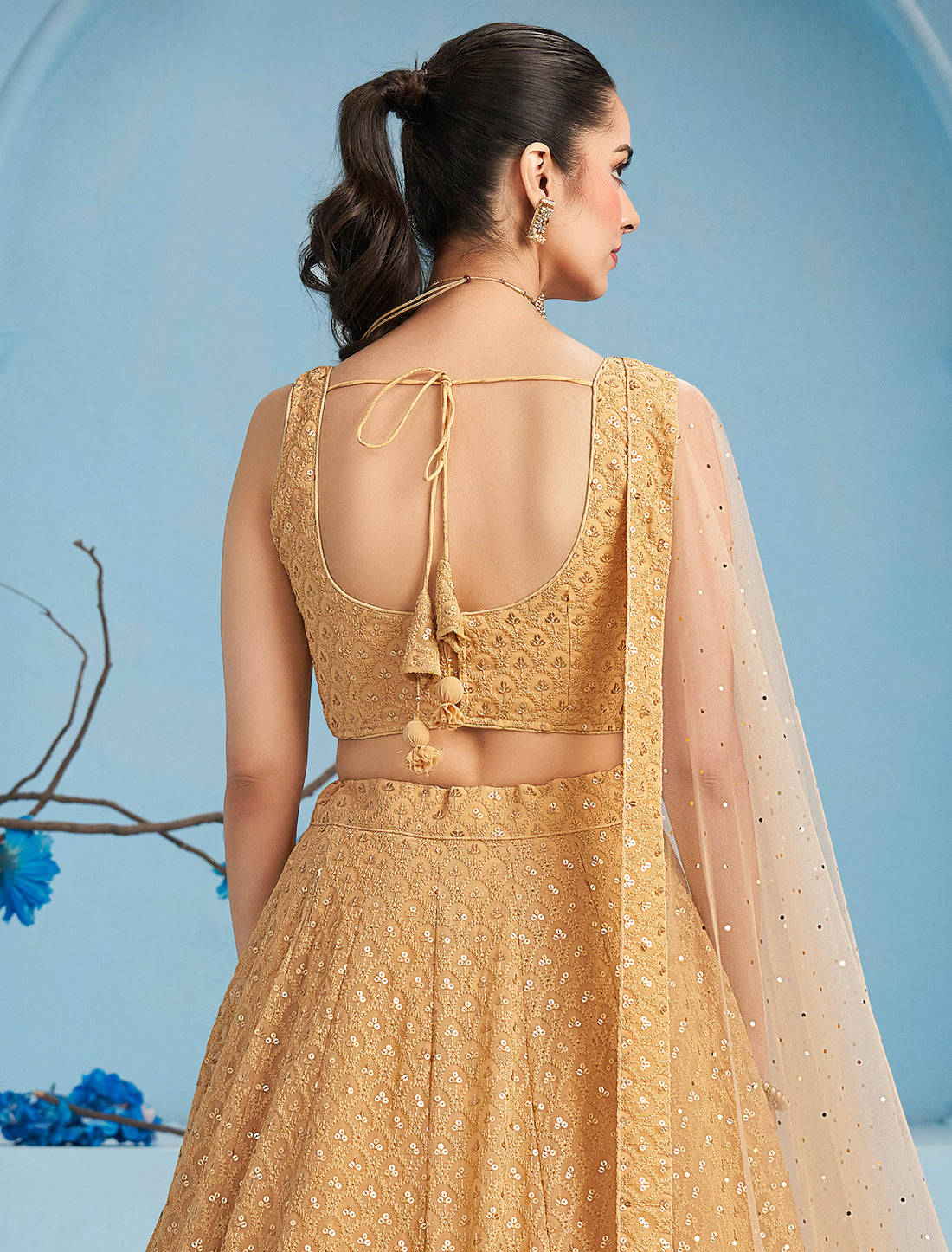 Beige Designer Georgette Ethnic Lehenga Choli Set With Embroidery