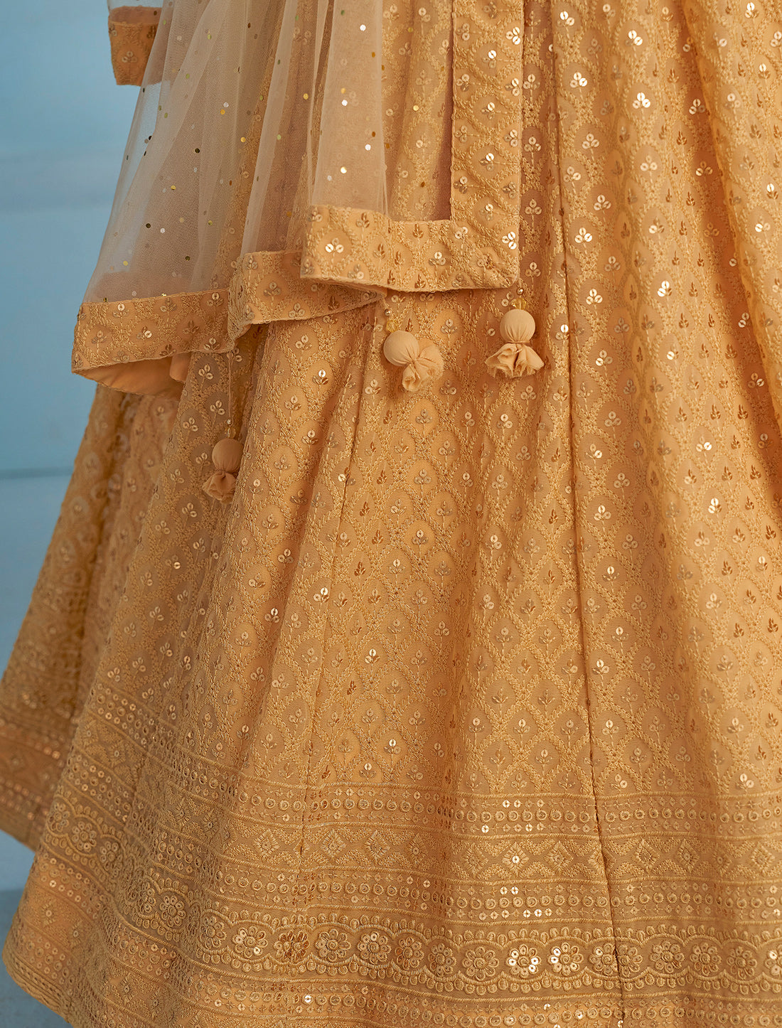 Beige Designer Georgette Ethnic Lehenga Choli Set With Embroidery