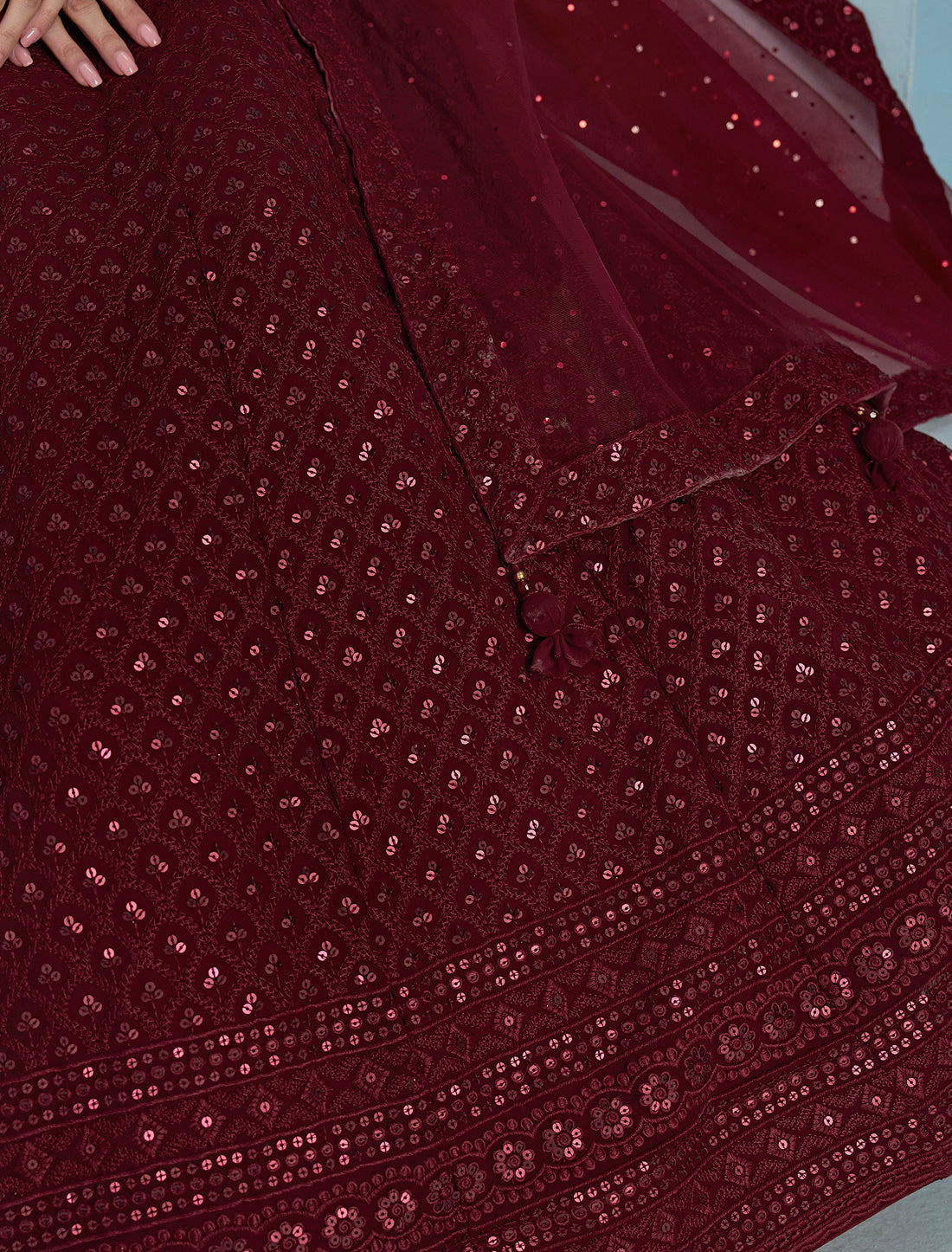 Maroon Designer Georgette Ethnic Lehenga Choli Set With Embroidery