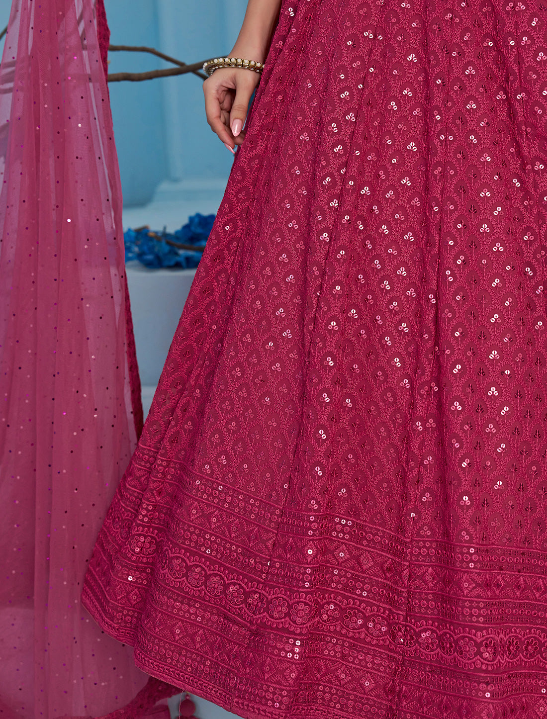Pink Ethnic Georgette Designer Lehenga Choli Set With Embroidery
