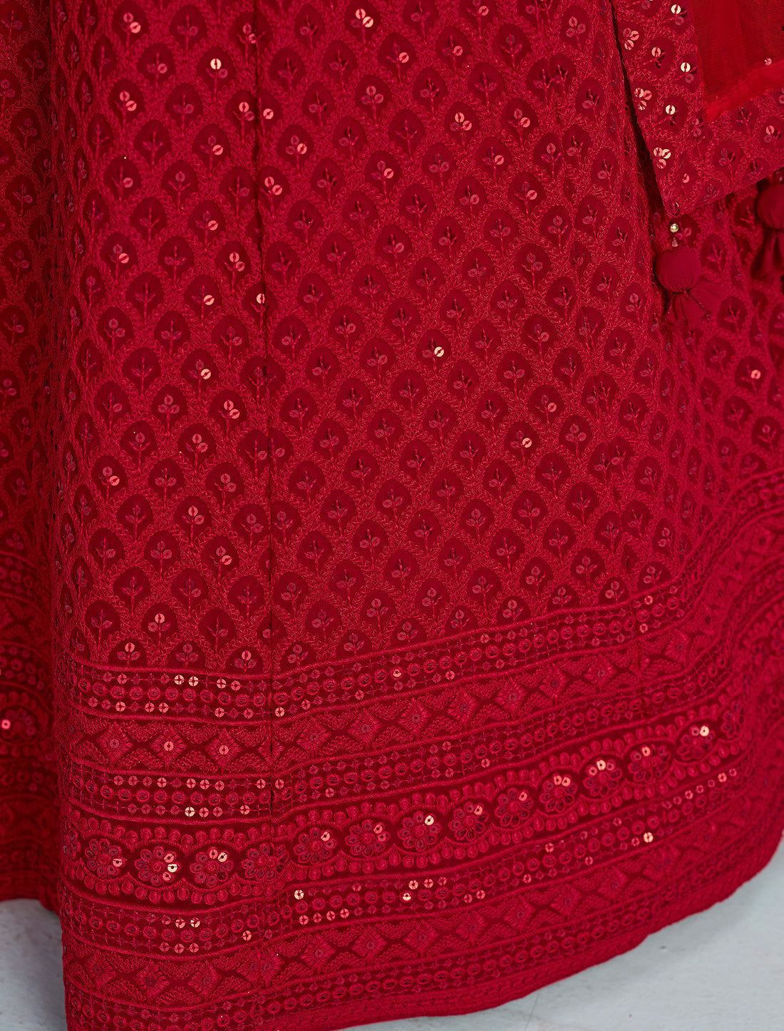 Red Ethnic Georgette Designer Lehenga Choli Set With Embroidery