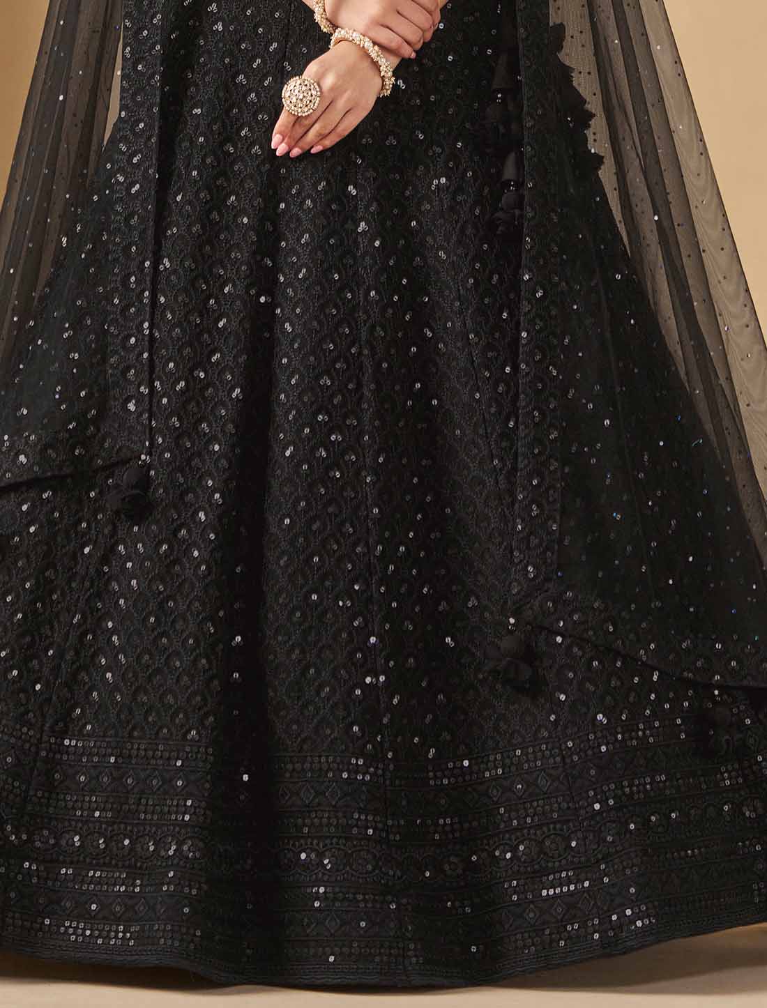 Black Georgette With Soft Net Thread Embroidered Ethnic Lehenga Choli