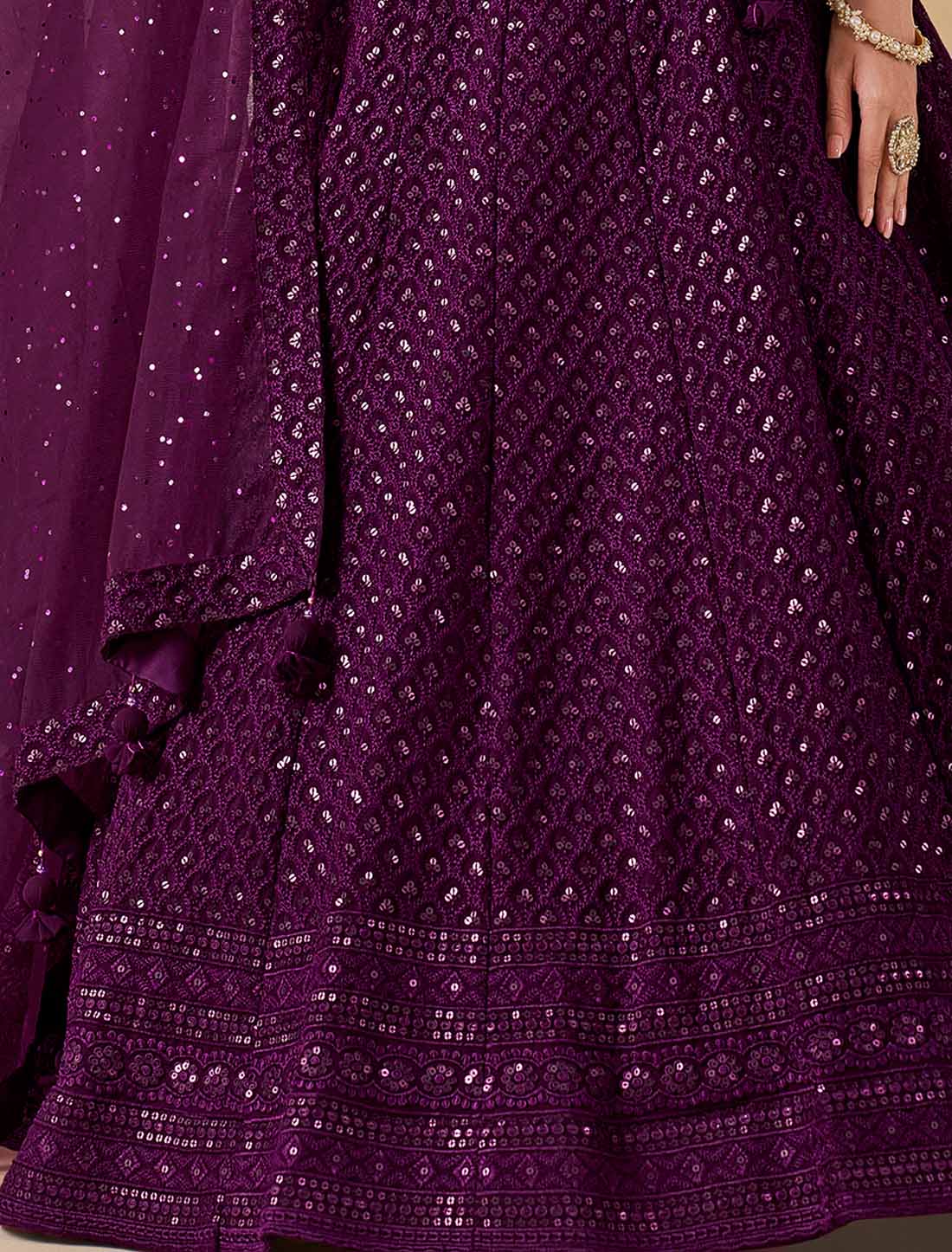 Wine Ethnic Georgette With Soft Net Thread Embroidered Lehenga Choli