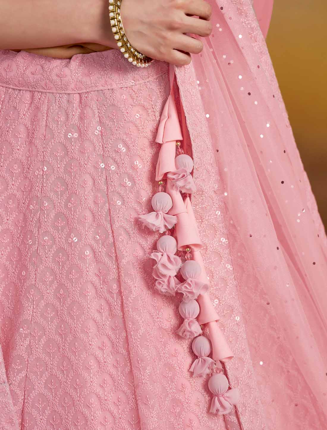 Pink Ethnic Georgette With Soft Net Thread Embroidered Lehenga Choli
