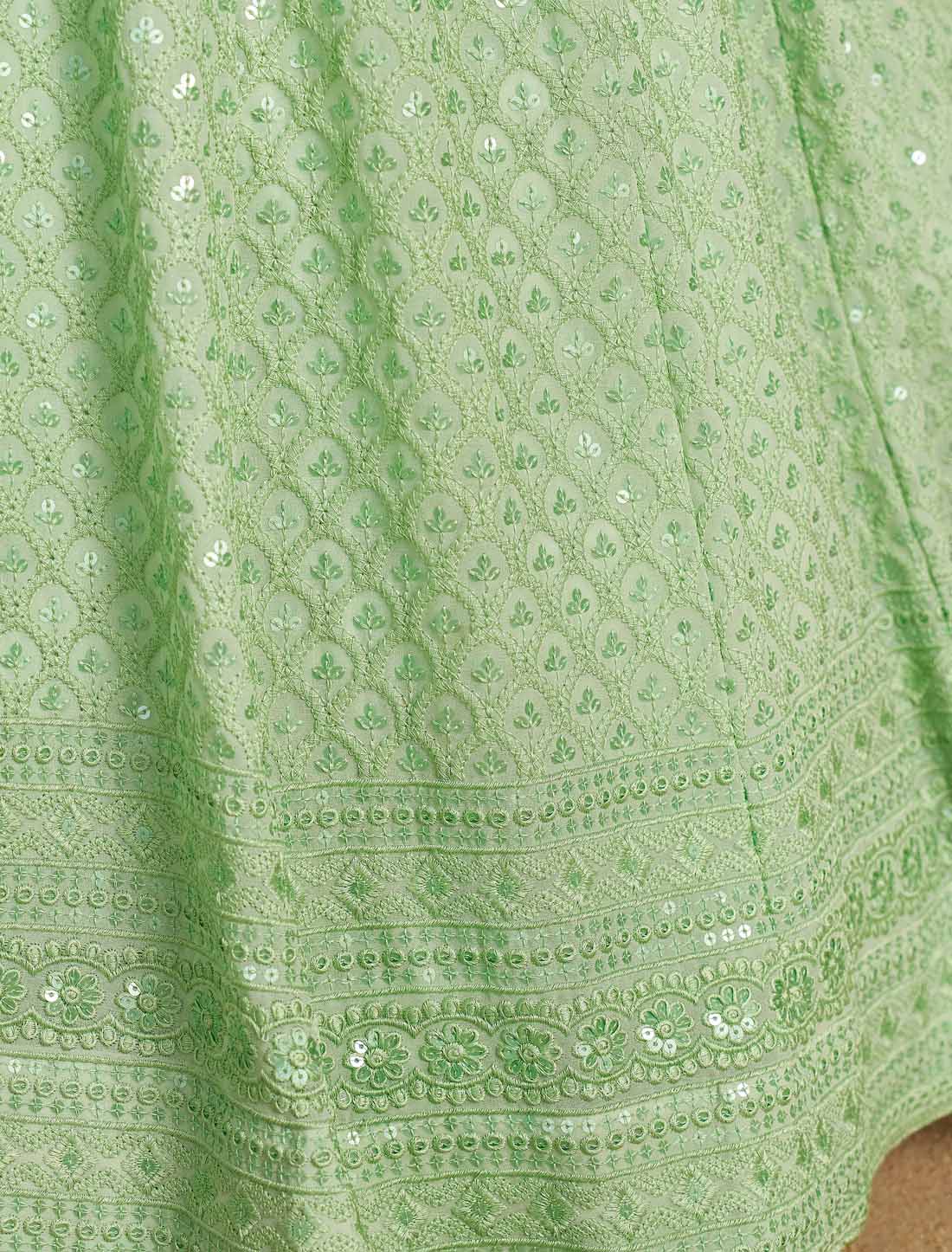 Mint Georgette With Soft Net Ethnic Thread Embroidered Lehenga Choli