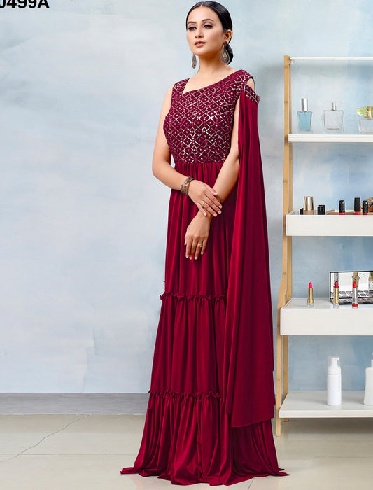 Maroon Glimmering Imported Lycra Fully Stitched Gown For Women