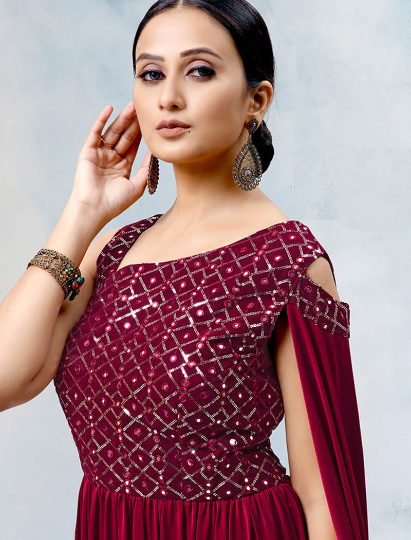 Maroon Glimmering Ethnic Gown For Women & Imported Lycra Fabric